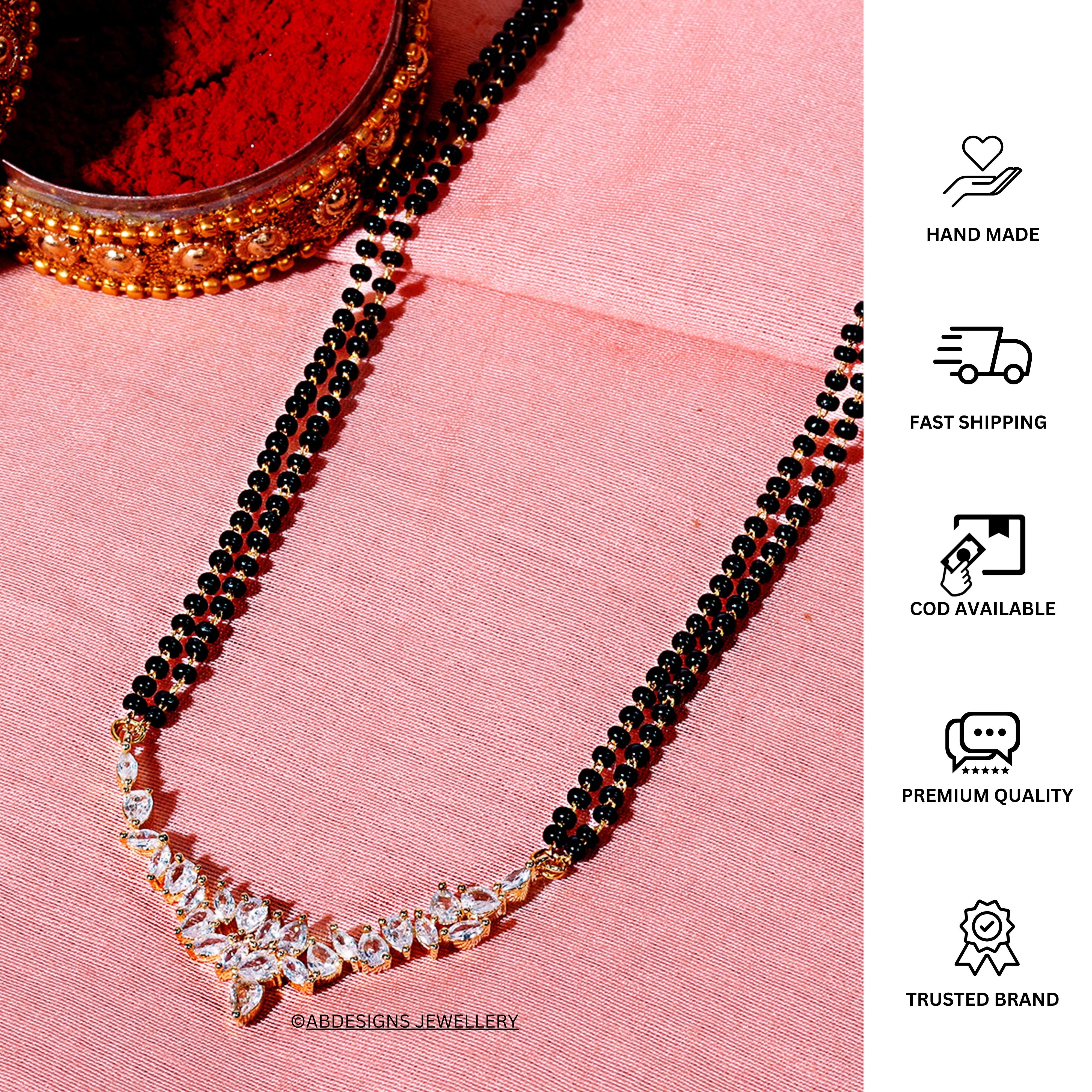 Gold Uncut Cluster Diamond Mangalsutra - Abdesignsjewellery