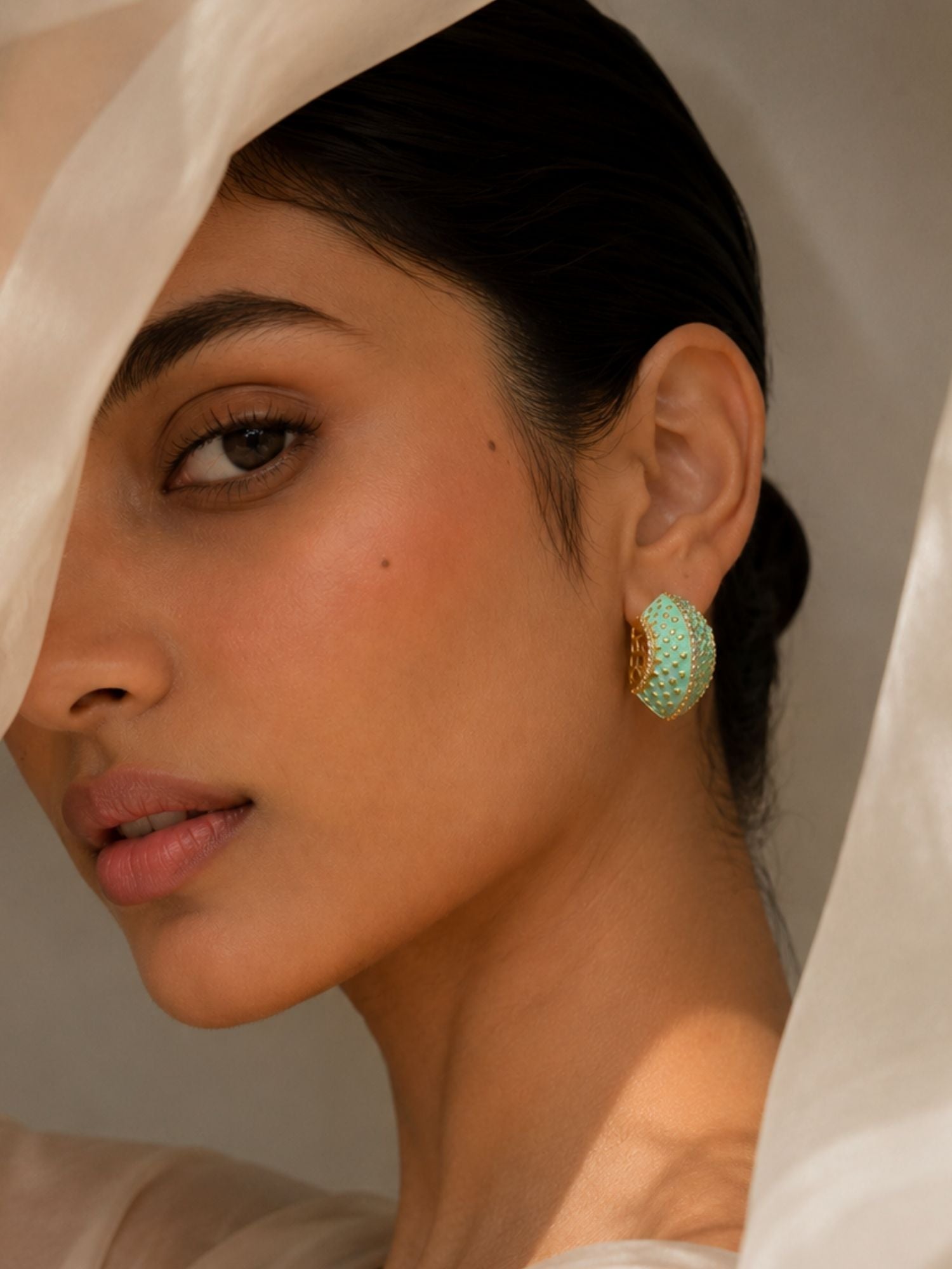 Blue CZ & Mint Green Enamel Hoop Earrings Set
