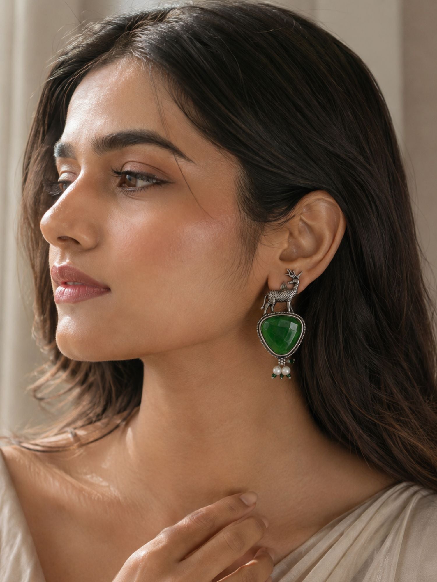 Set of 4 Oxidised Jhumka & Pearl Earrings for Women
