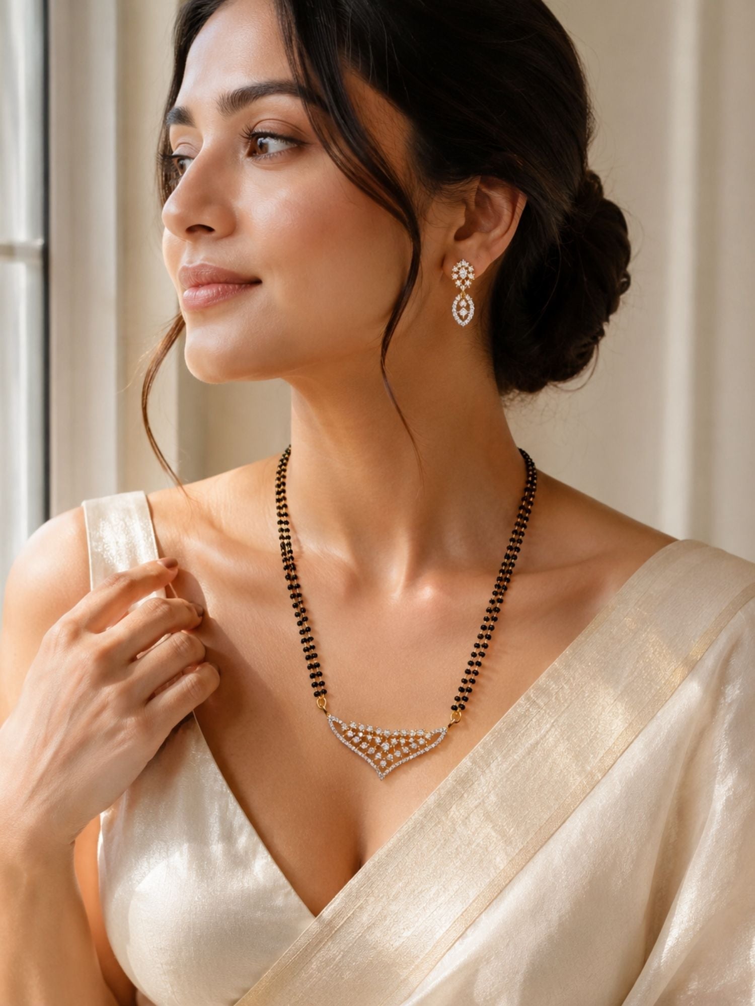Solitaire Diamond Look Mangalsutra Set – Elegant Wedding Glam | Abdesigns