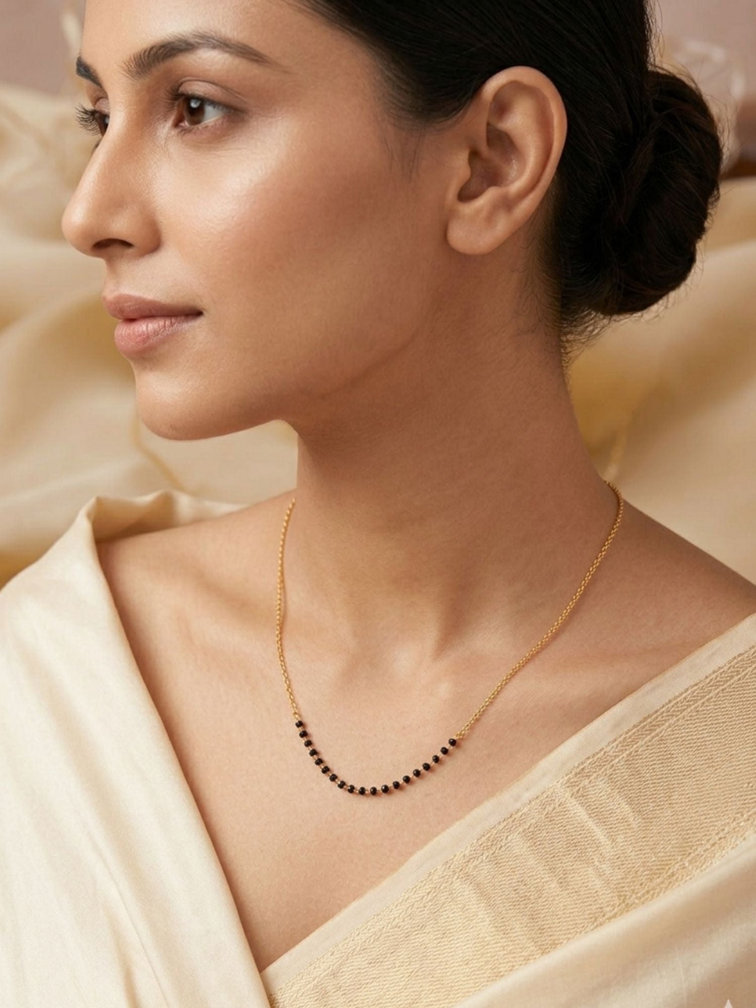 Black Beads Mangalsutra in Gold Plating – Minimal Daily Wear | Abdesigns