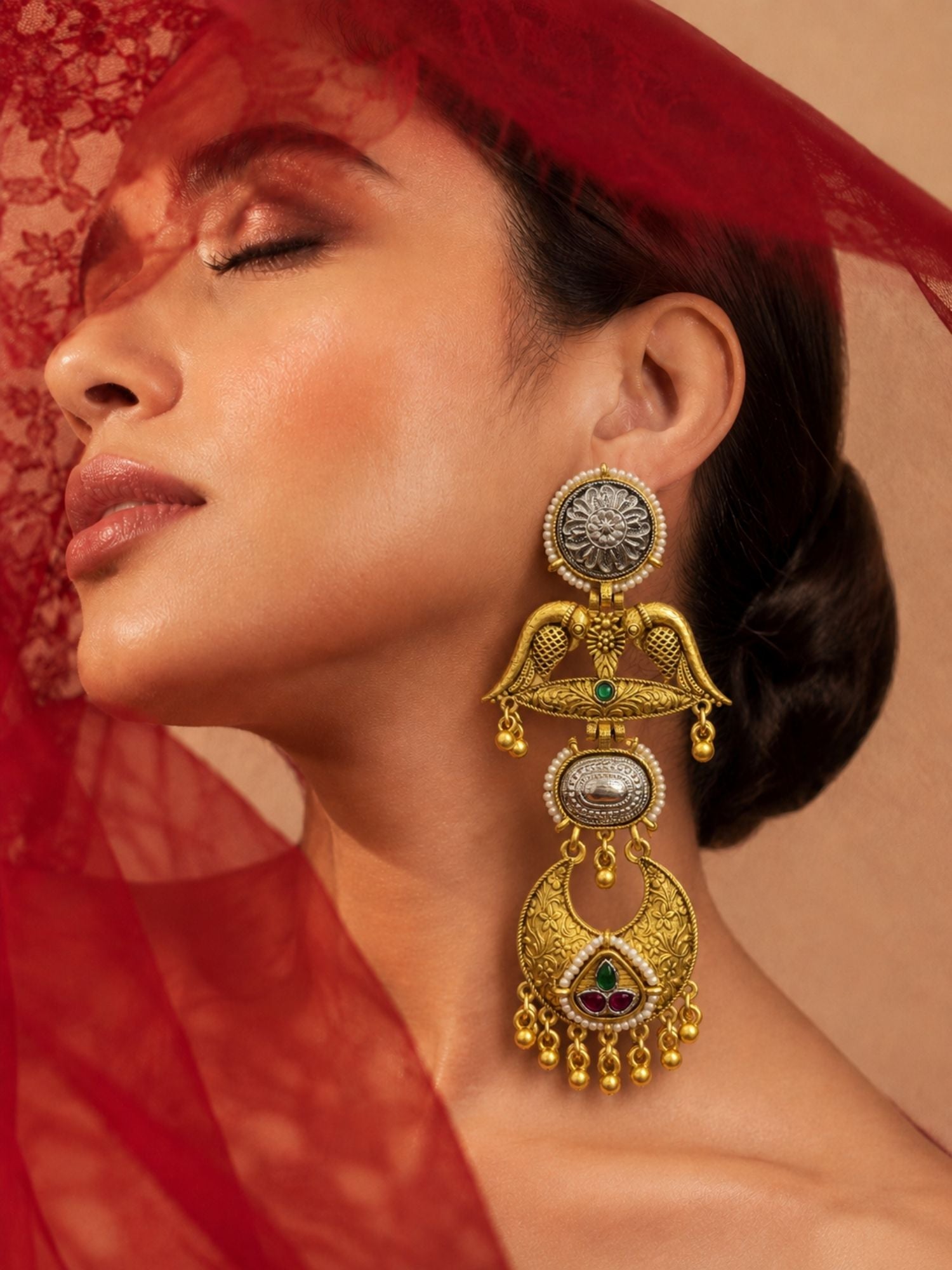 Dual Tone Pink Meenakari German Silver Jhumka Earrings Combo Set of 2 for Women