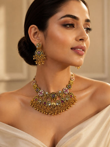 Antique Floral Temple Necklace Set | Abdesigns