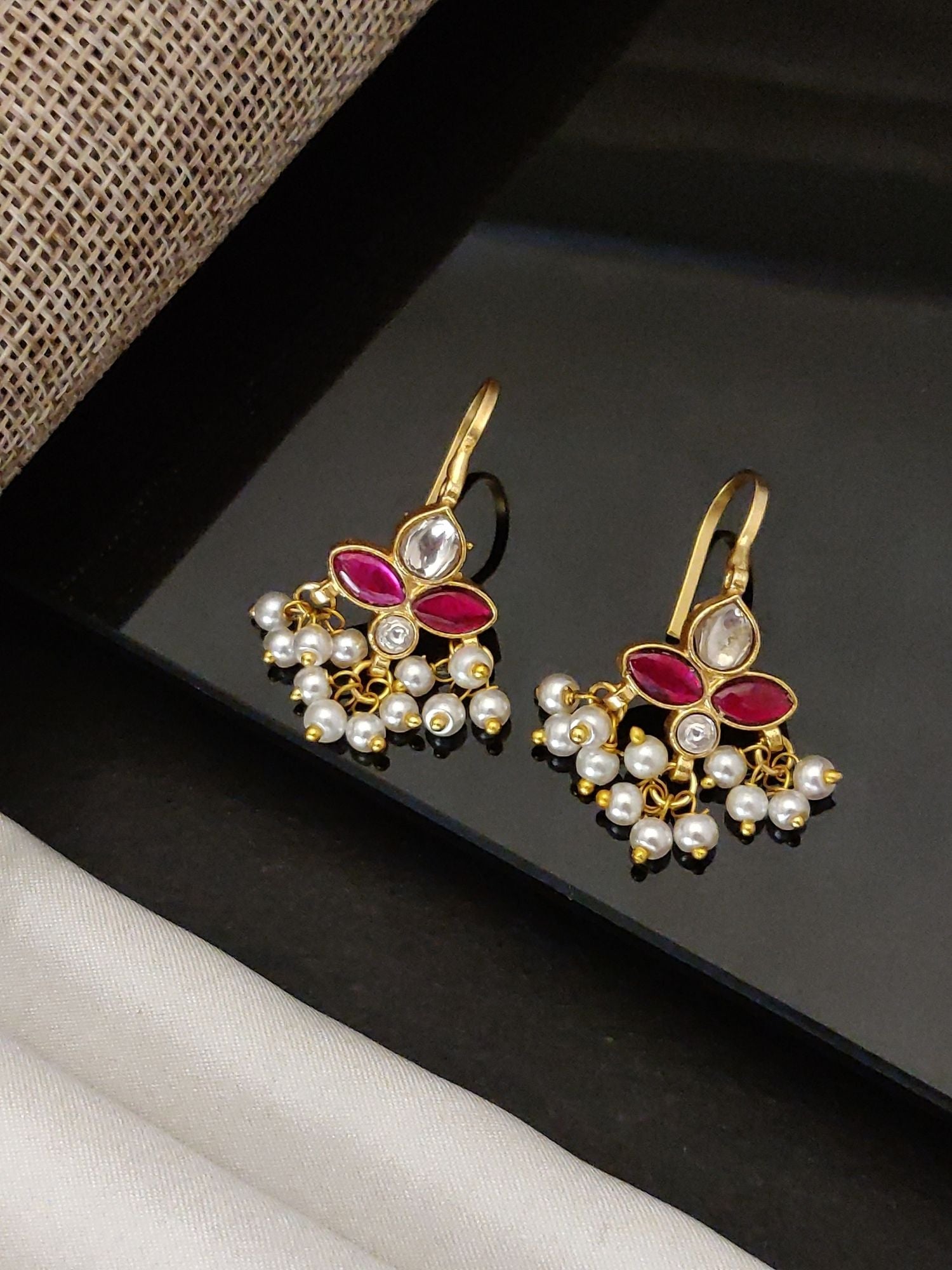 Abdesigns Gold Plated Kempstone Studed Bugadi Earring