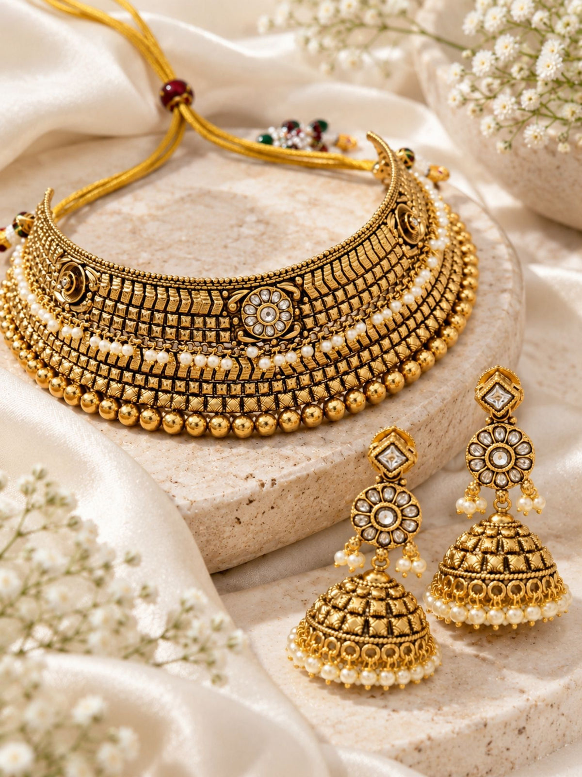 Antique Gold Plated Kundan Choker Necklace Set | Abdesigns Jewellery