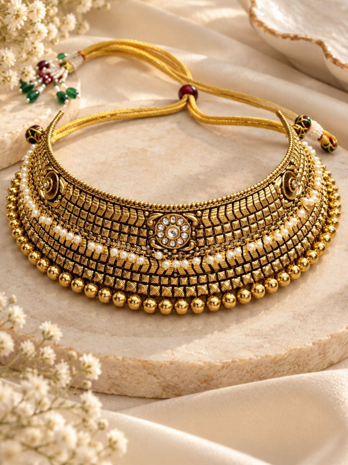 Antique Gold Plated Kundan Choker Necklace Set | Abdesigns Jewellery