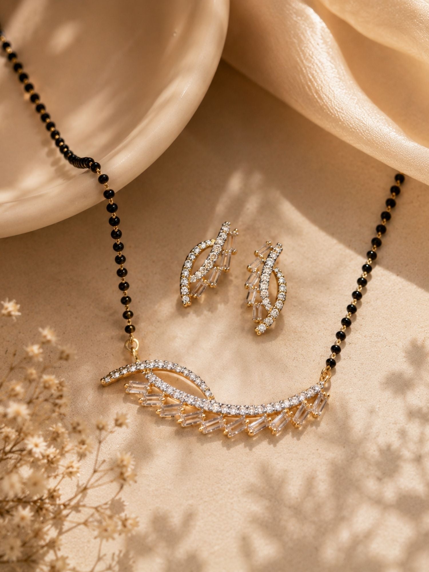 American Diamond Mangalsutra Set  Earrings- Daily Wear | Abdesigns