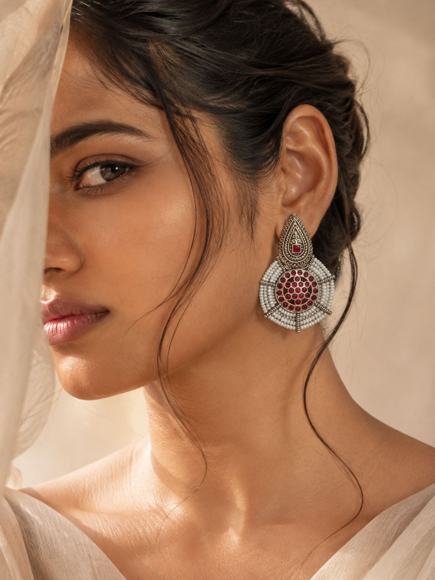 Set of 4 Oxidised Jhumka & Pearl Earrings for Women
