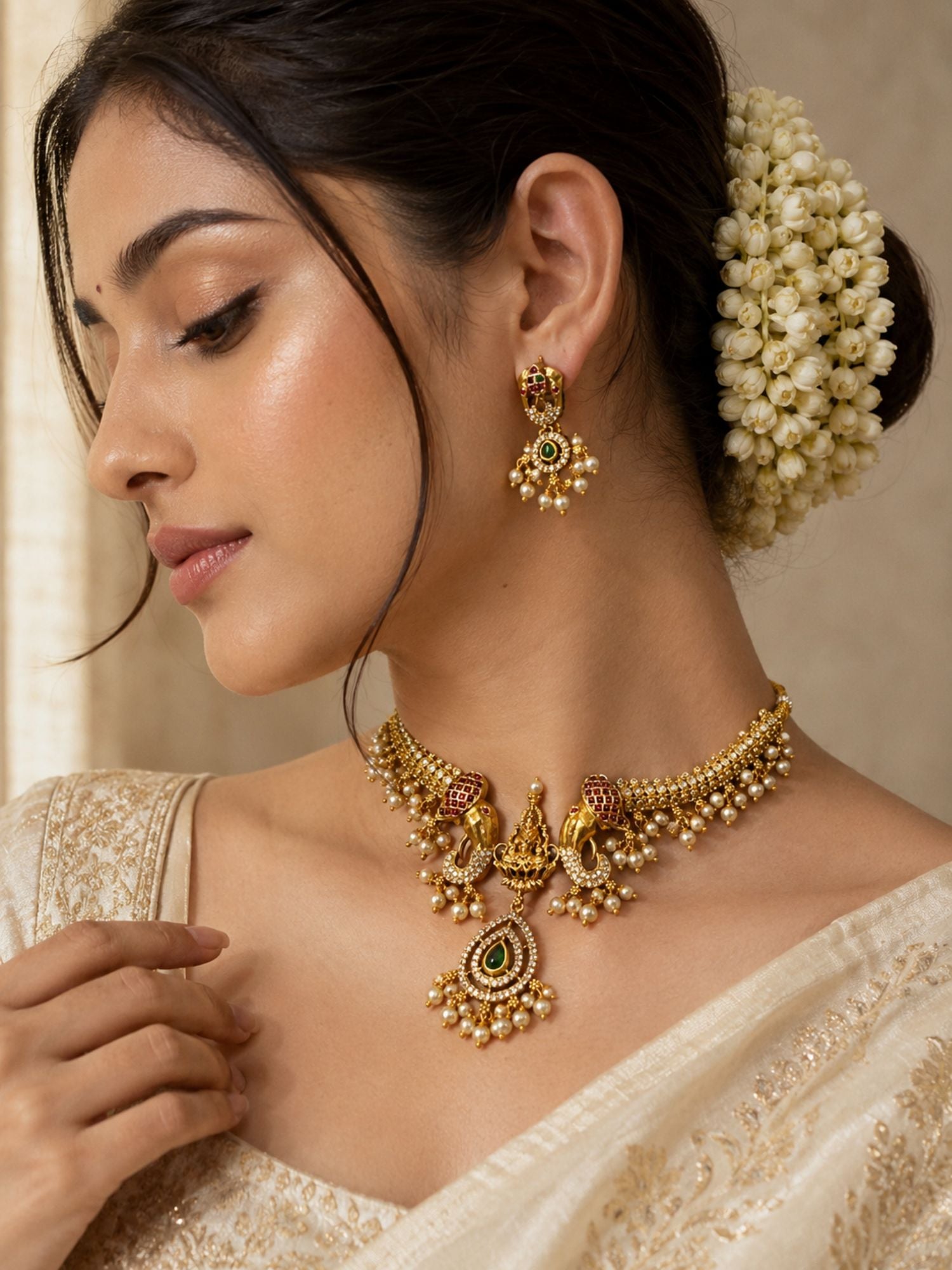Lakshmi Temple Necklace in Gold Plating – Puja Wear | Abdesigns