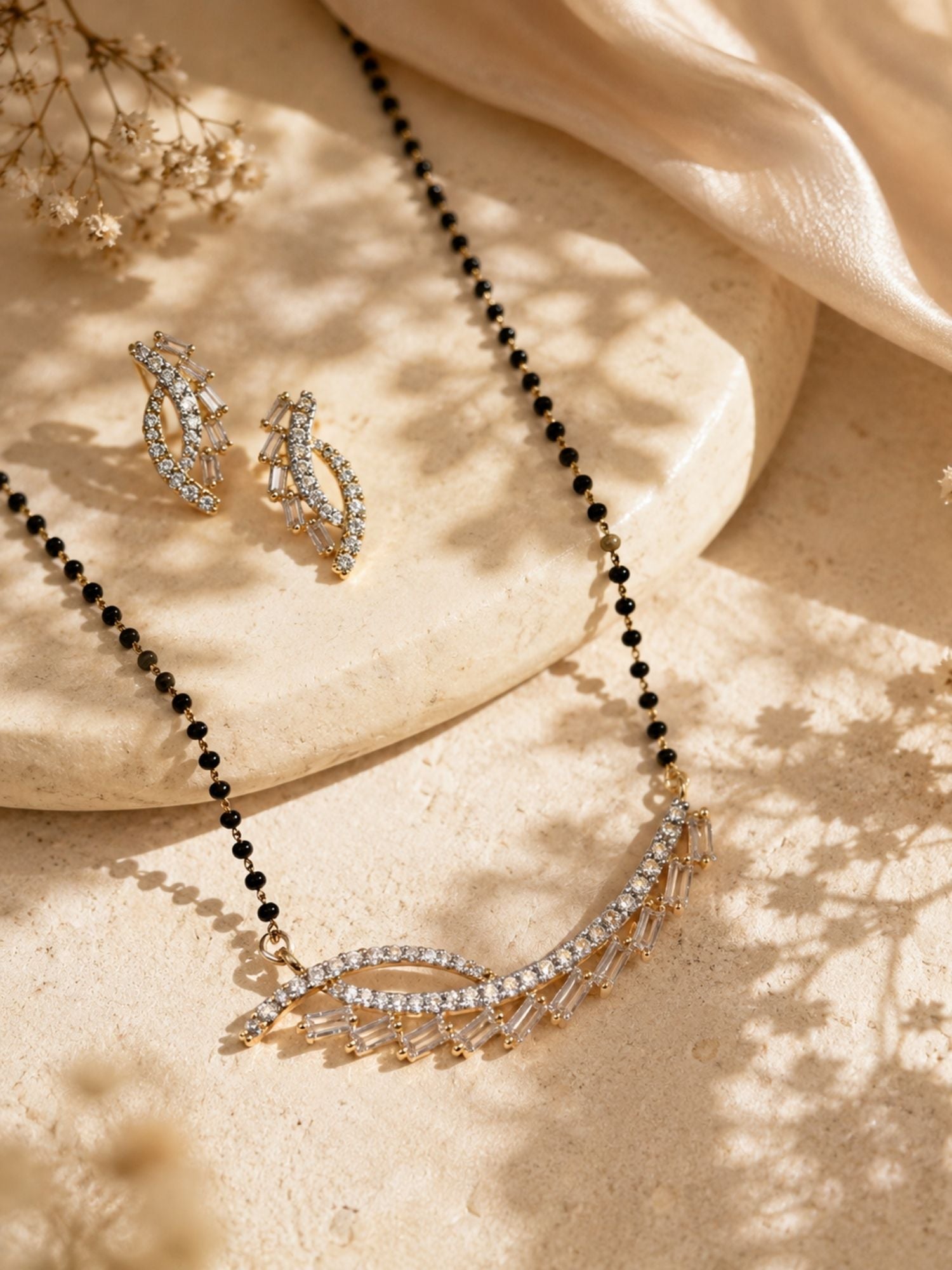 American Diamond Mangalsutra Set  Earrings- Daily Wear | Abdesigns
