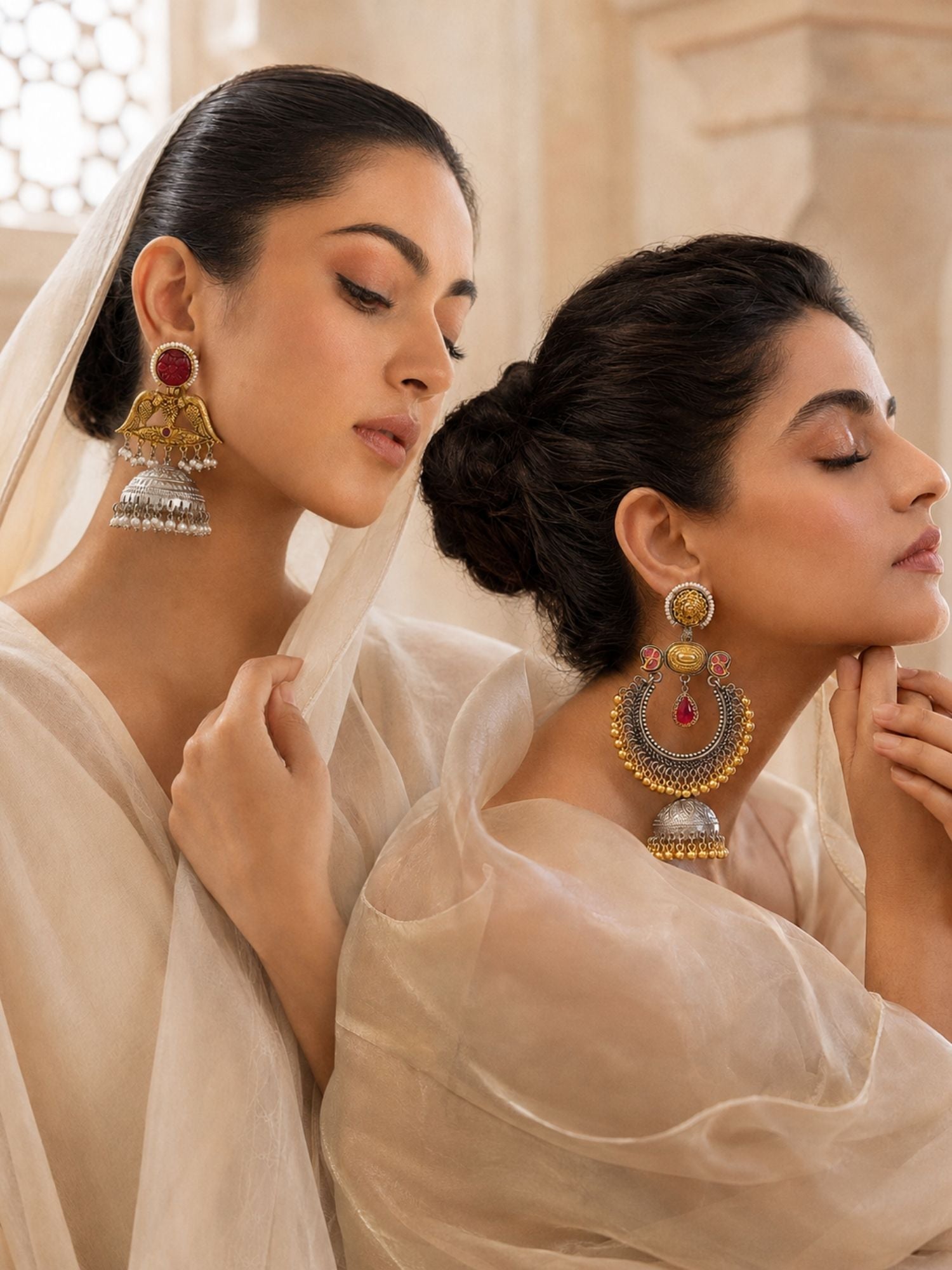 Dual Tone Pink Meenakari German Silver Jhumka Earrings Combo Set of 2 for Women