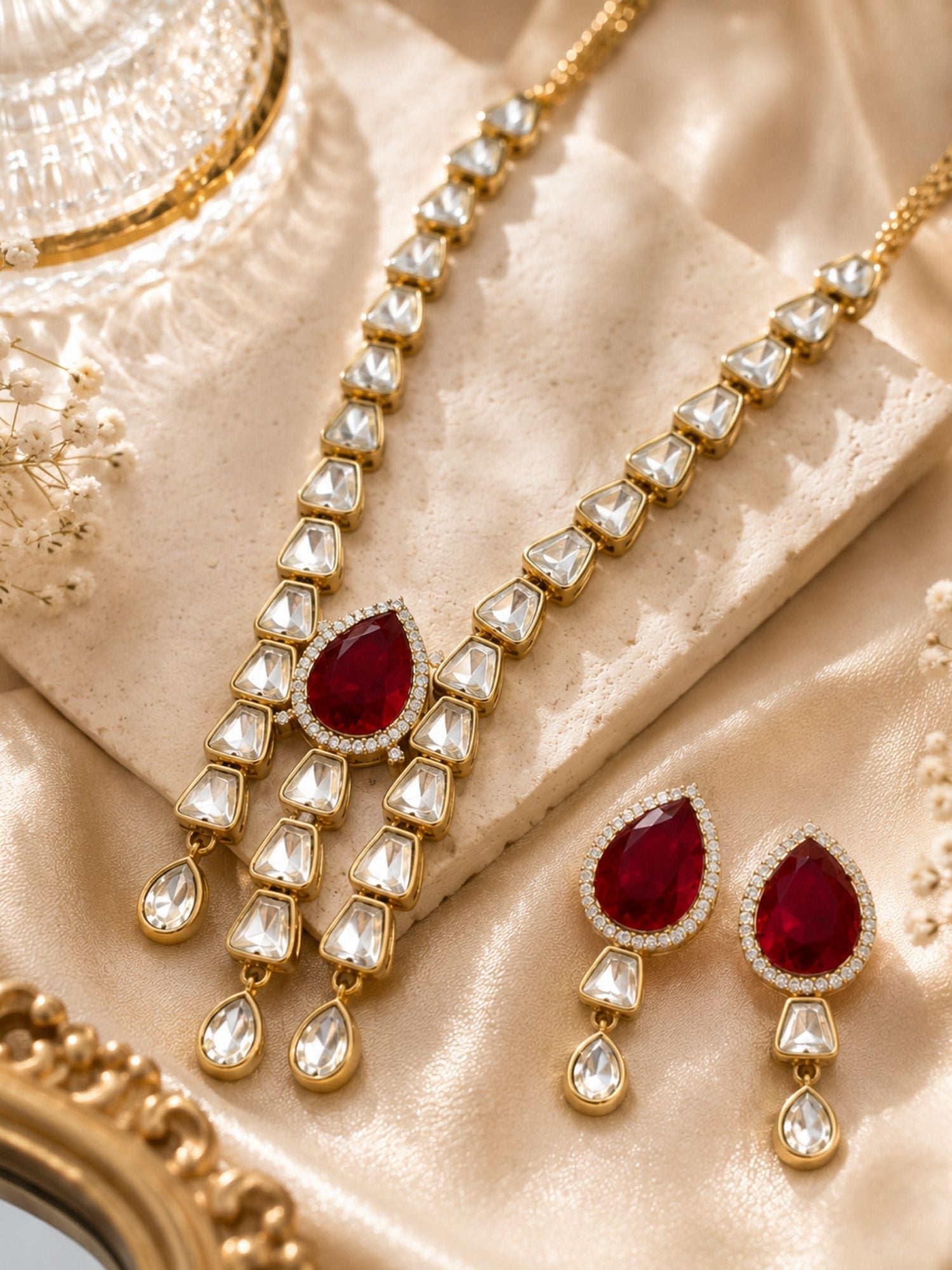 Ruby Kundan Necklace Set in Gold Plating – Bridal | Abdesigns