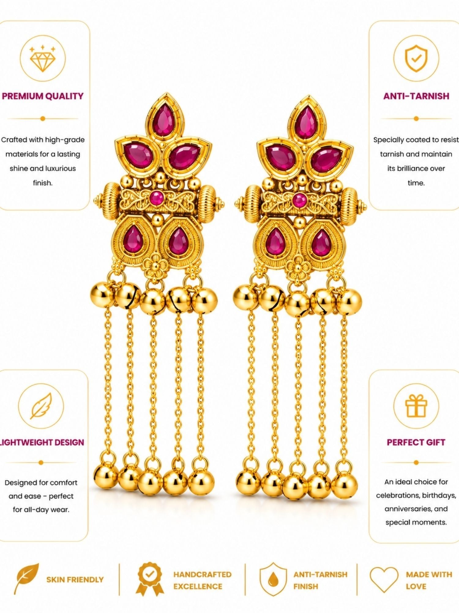 Ghungroo Tassel Earrings in Gold Plating – Festive | Abdesigns