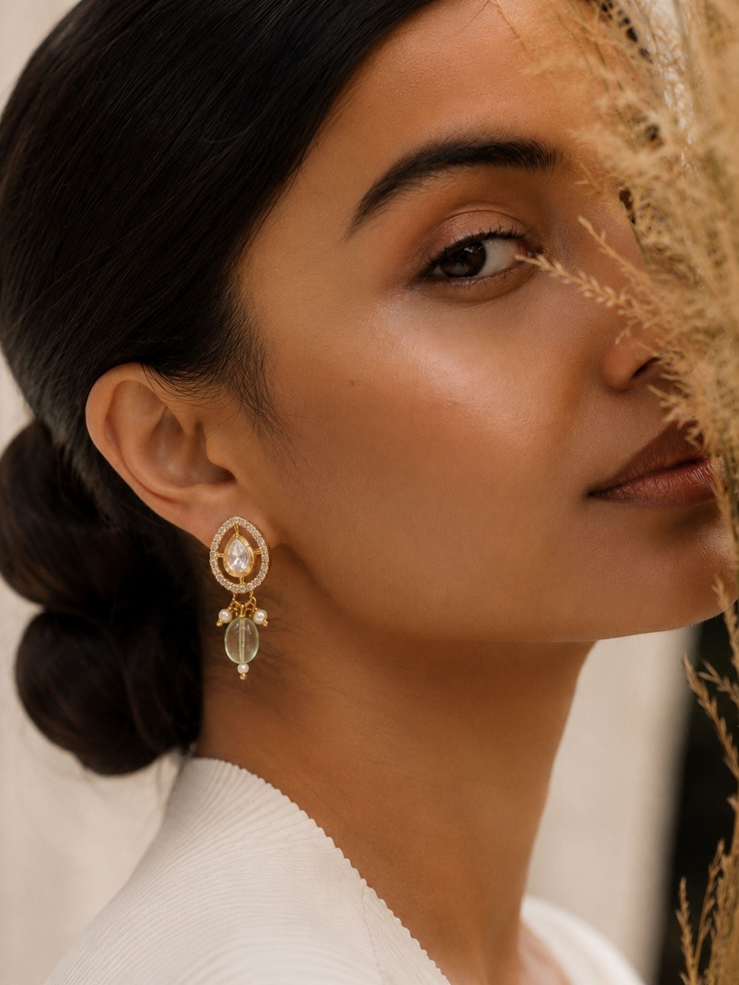 Combo Of Elegant Kundan Pearl & Mint Green Bead Earrings