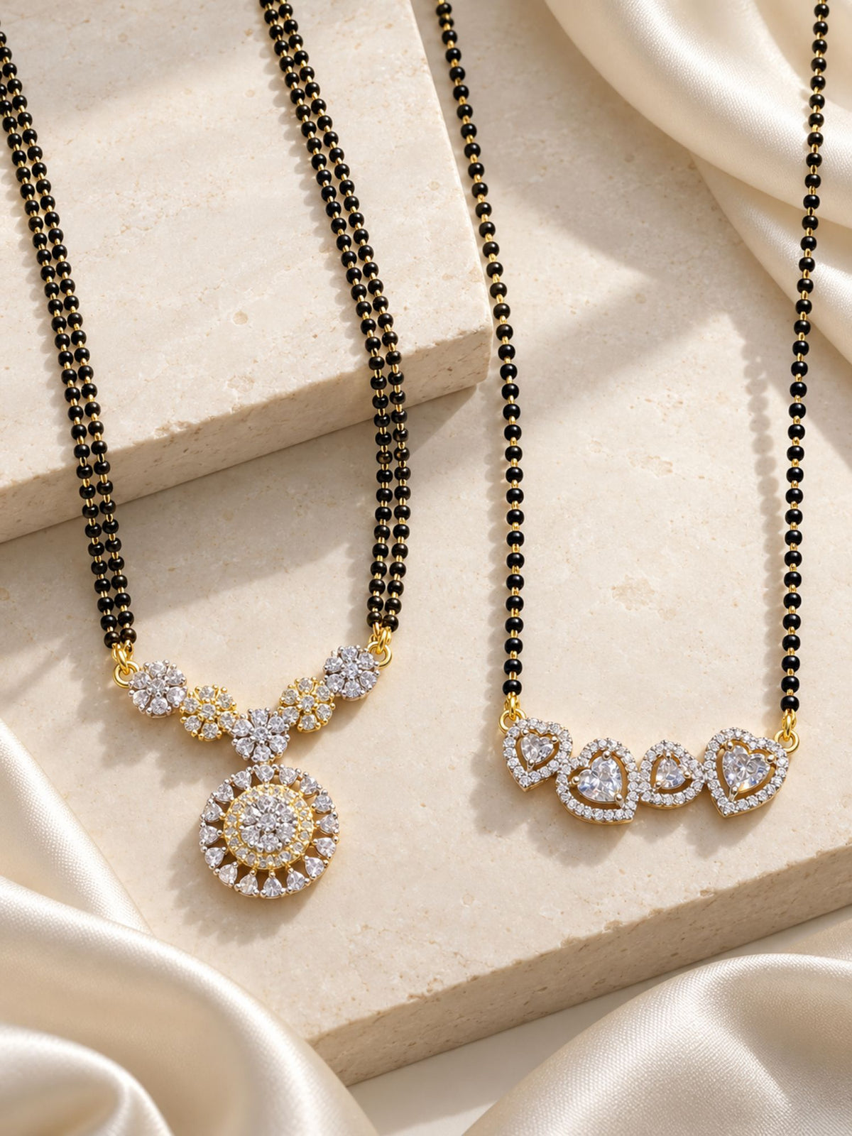 Set of 2 AD Stone Minimal Mangalsutra Combo | Abdesigns Jewellery