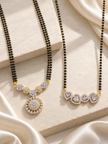 Set of 2 AD Stone Minimal Mangalsutra Combo | Abdesigns Jewellery