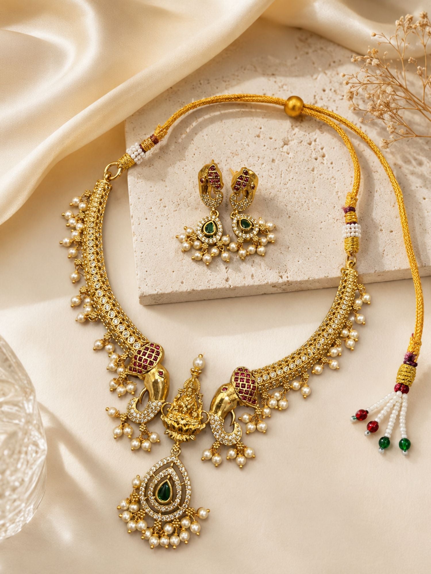 Lakshmi Temple Necklace in Gold Plating – Puja Wear | Abdesigns