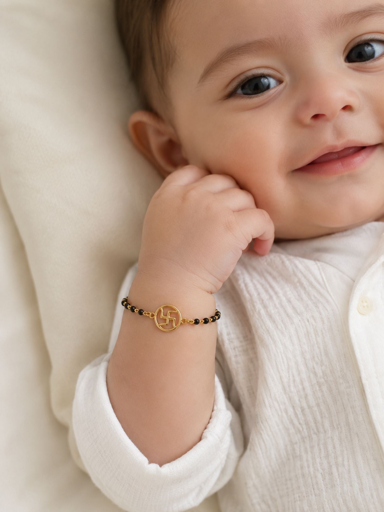 925 Sterling Silver Gold Plated Swastik Baby Nazariya Bracelet
