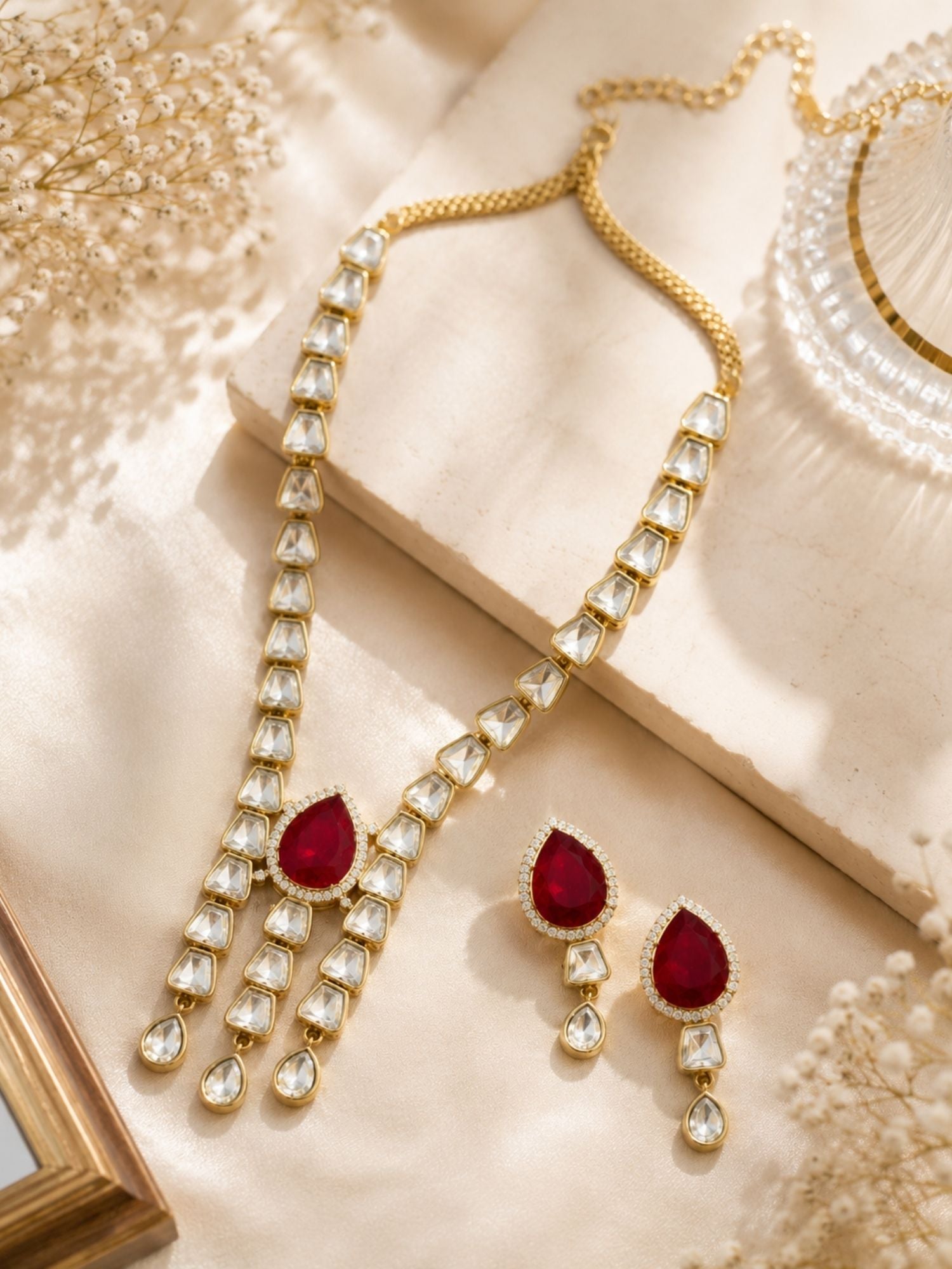Ruby Kundan Necklace Set in Gold Plating – Bridal | Abdesigns