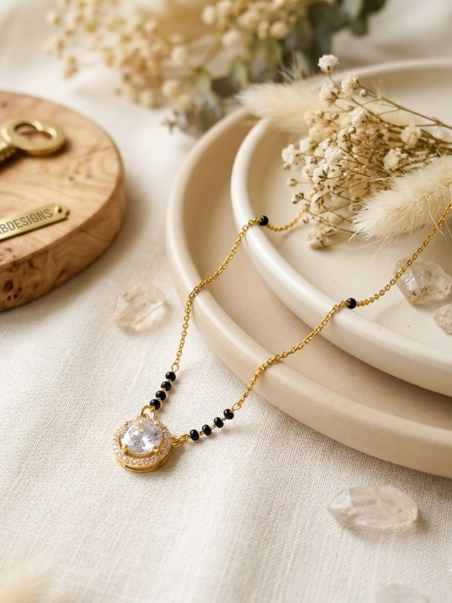 Gold Plated Round CZ Black Beads Daily Wear Mangalsutra| Abdesigns