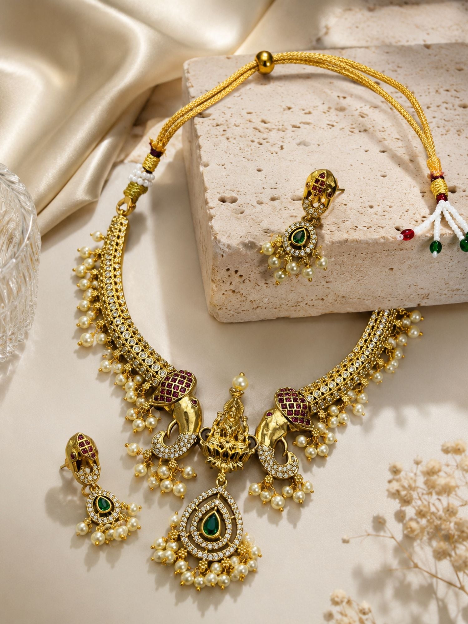 Lakshmi Temple Necklace in Gold Plating – Puja Wear | Abdesigns