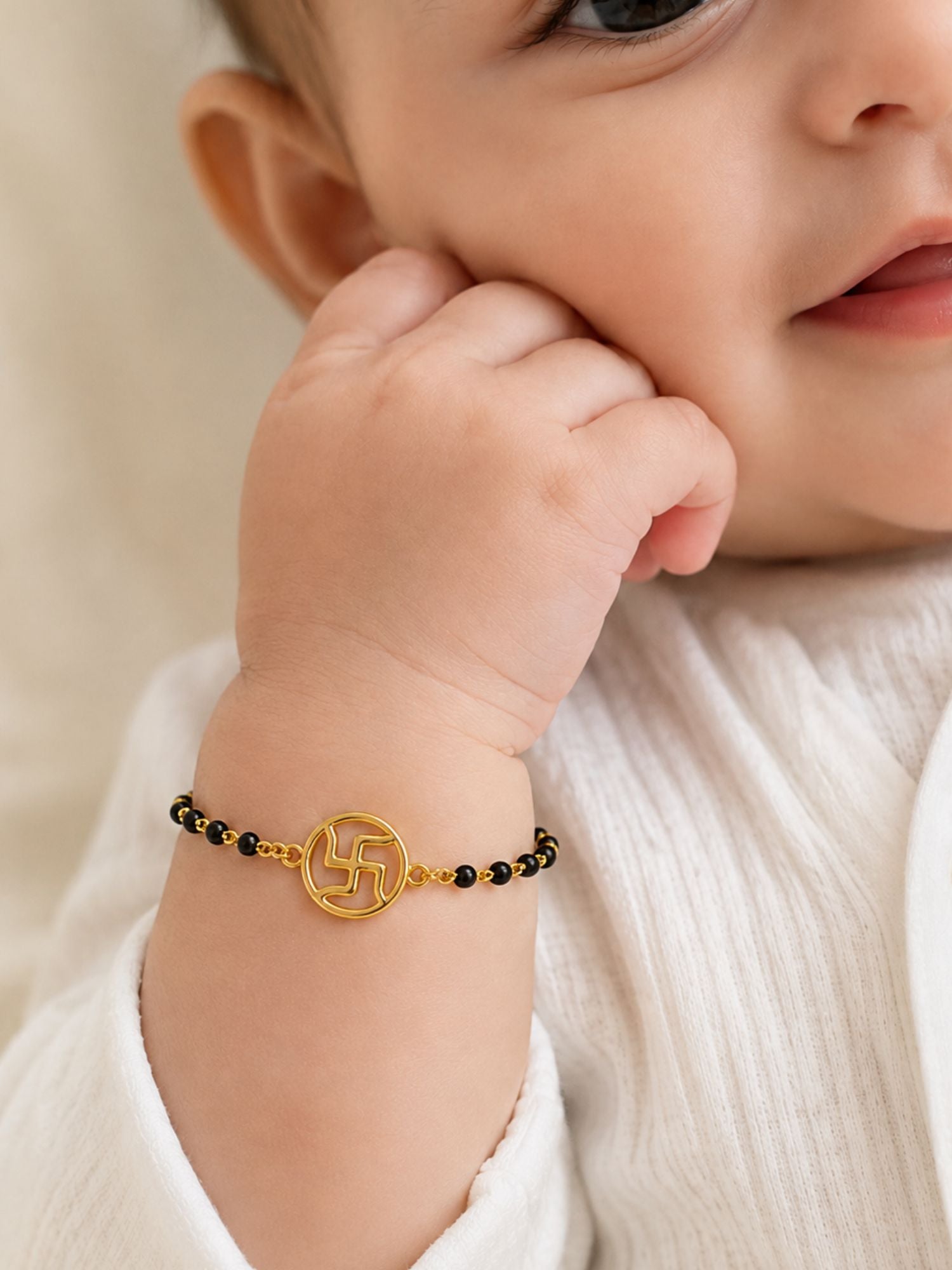 925 Sterling Silver Gold Plated Swastik Baby Nazariya Bracelet