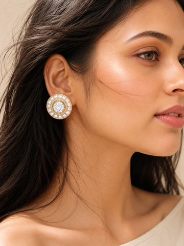 Gold Plated Polki Kundan Stud Earrings