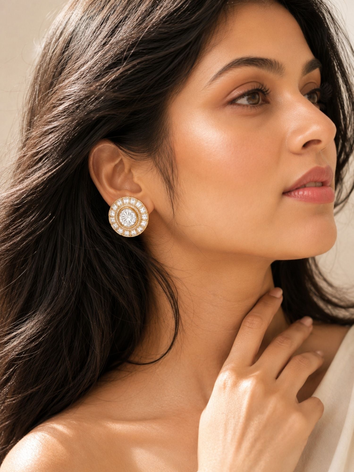 Gold Plated Polki Kundan Stud Earrings