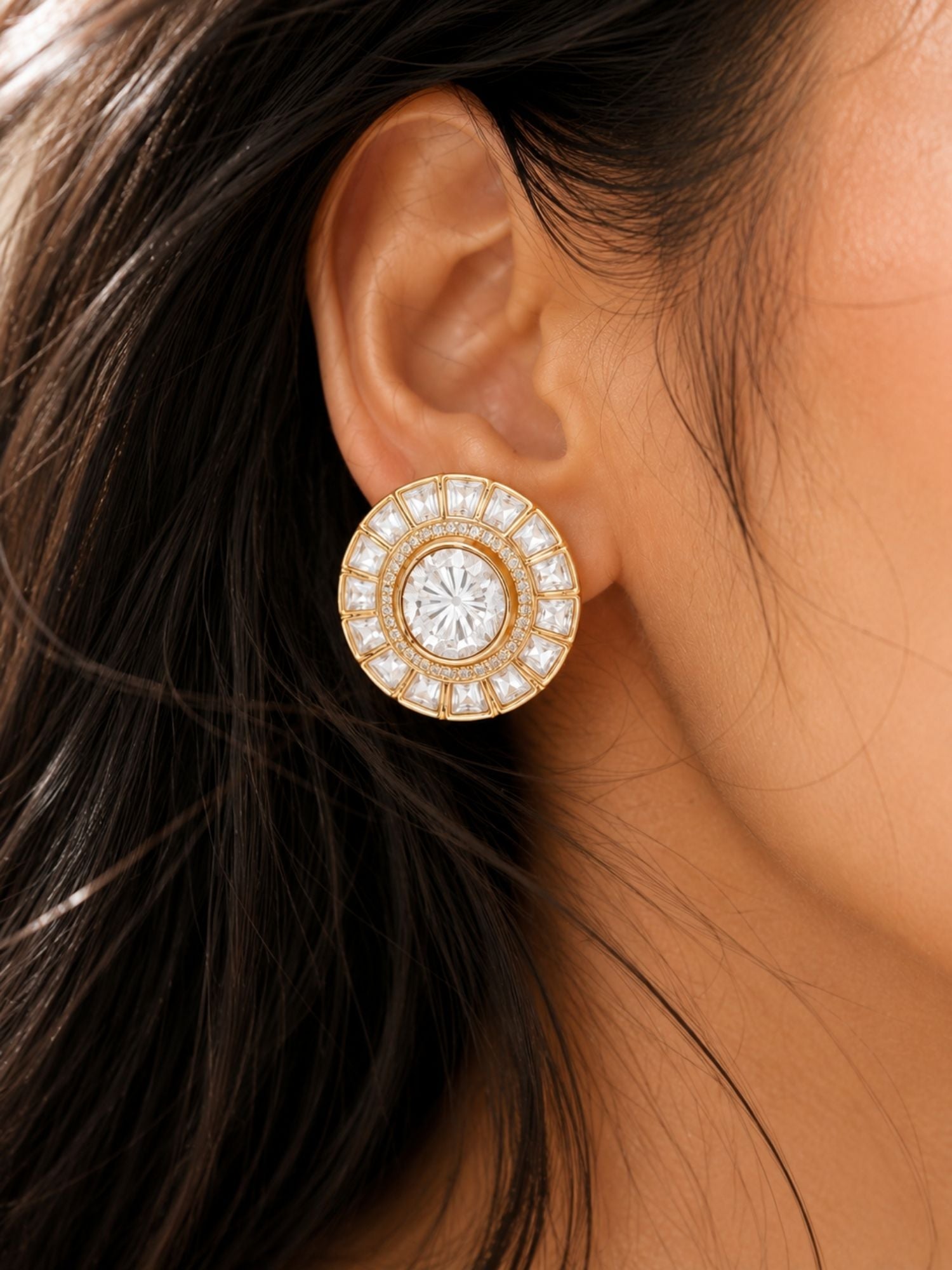 Gold Plated Polki Kundan Stud Earrings