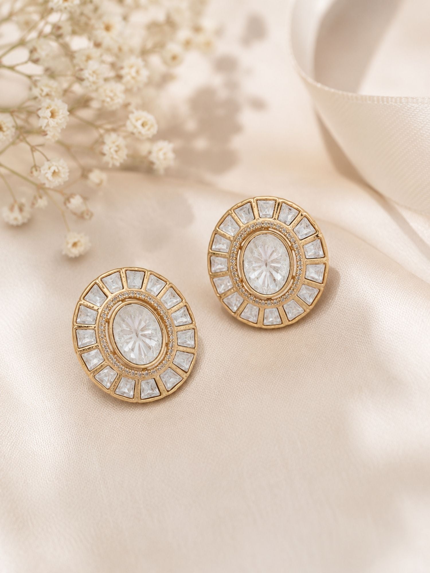 Gold Plated Polki Kundan Stud Earrings