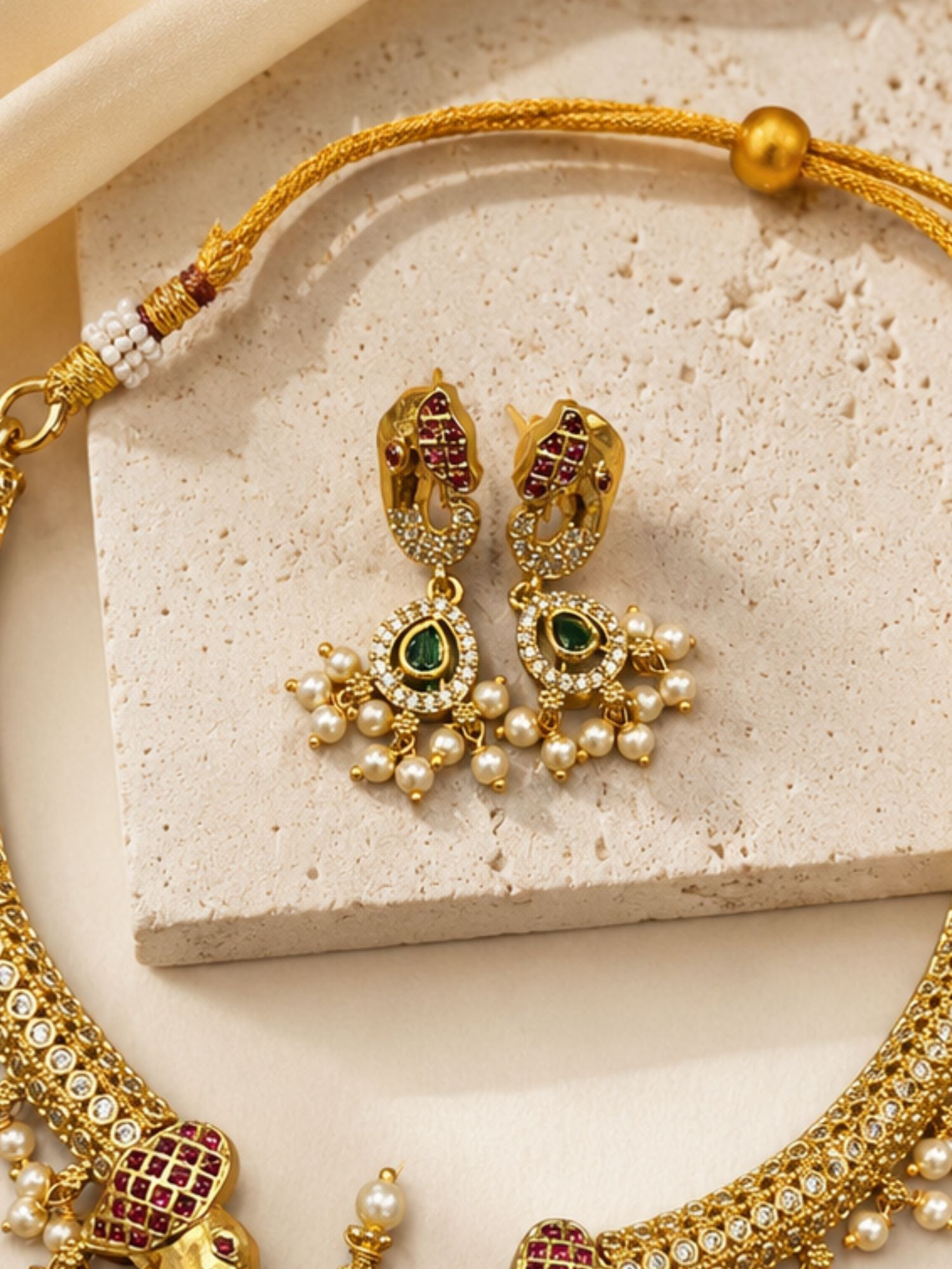 Lakshmi Temple Necklace in Gold Plating – Puja Wear | Abdesigns