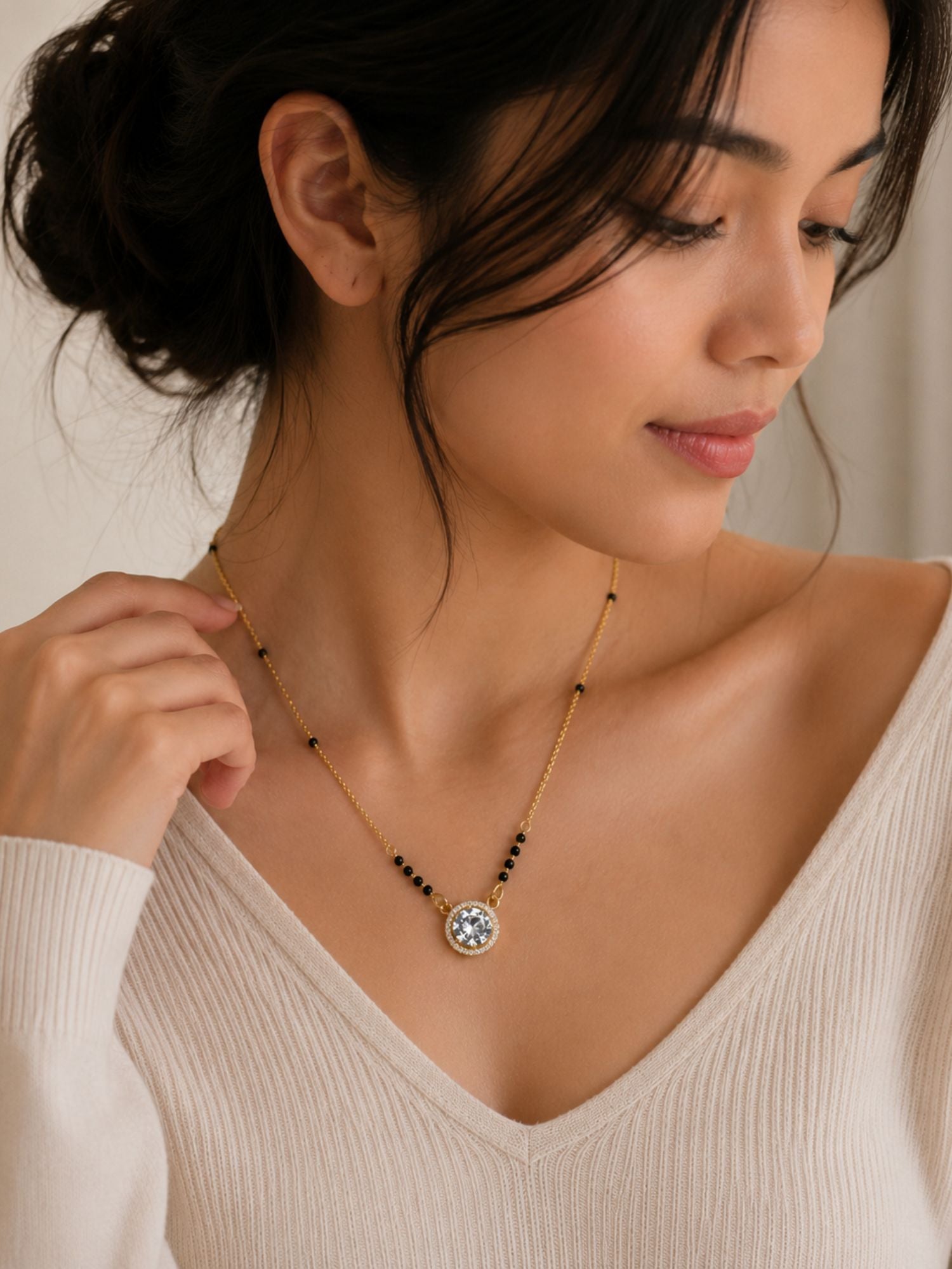 Gold Plated Round CZ Black Beads Daily Wear Mangalsutra| Abdesigns