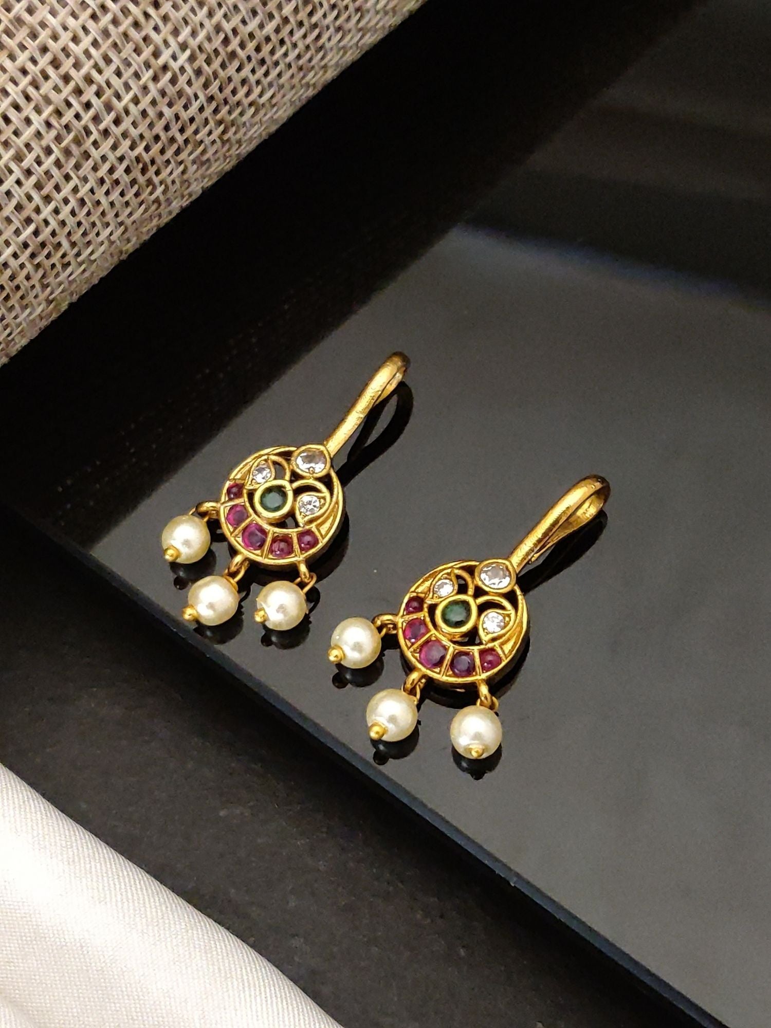 Abdesigns Gold Plated Kempstone Studed Bugadi Earring