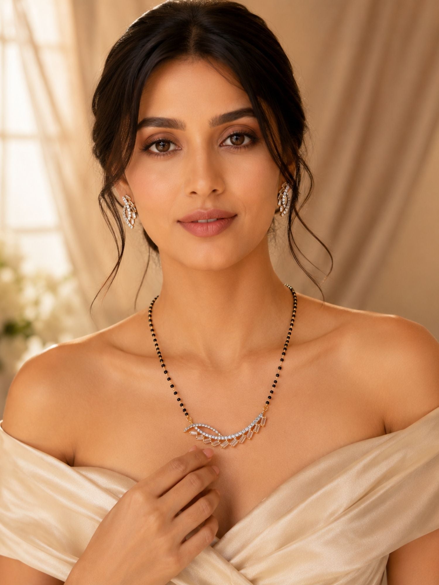 American Diamond Mangalsutra Set  Earrings- Daily Wear | Abdesigns