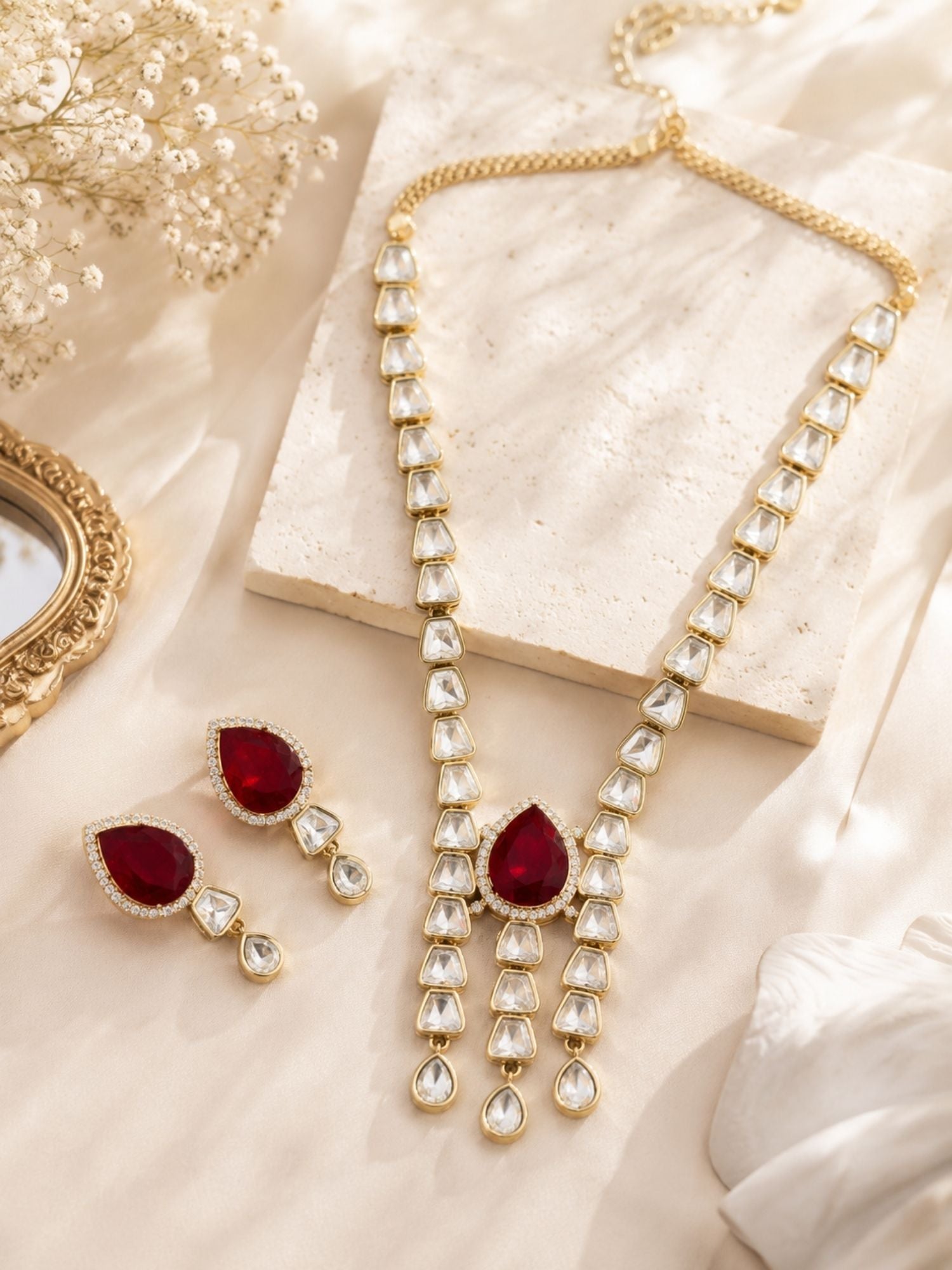 Ruby Kundan Necklace Set in Gold Plating – Bridal | Abdesigns