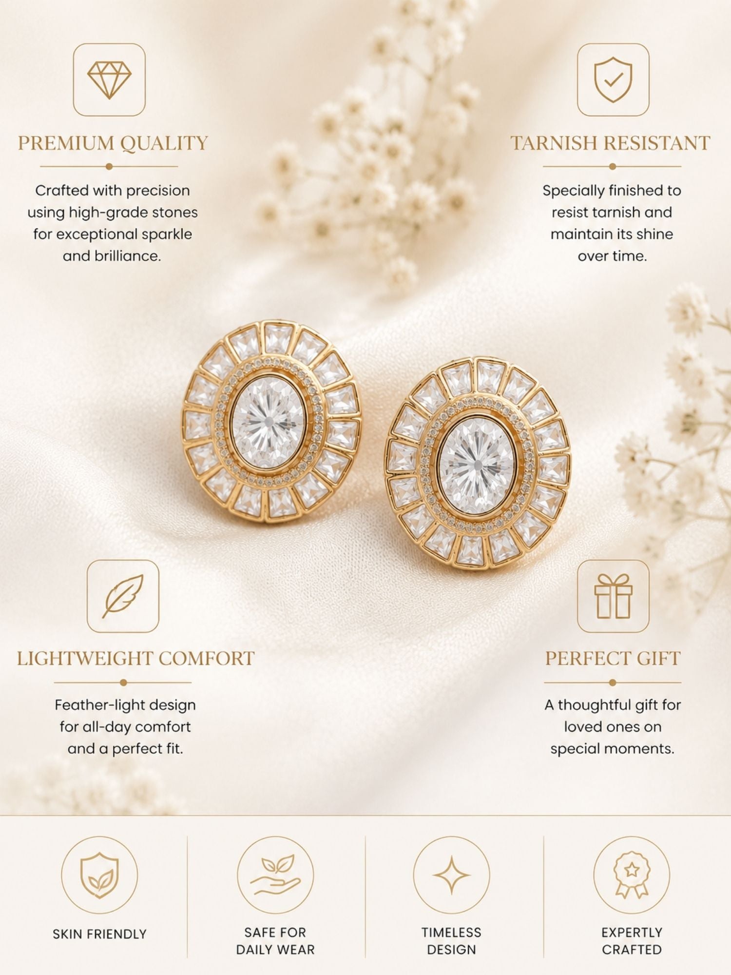 Gold Plated Polki Kundan Stud Earrings