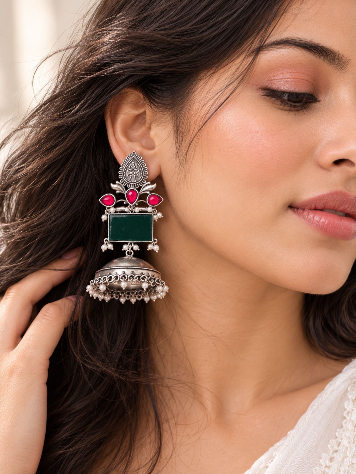 Oxidised Jhumka Earrings in German Silver – Festive | Abdesigns