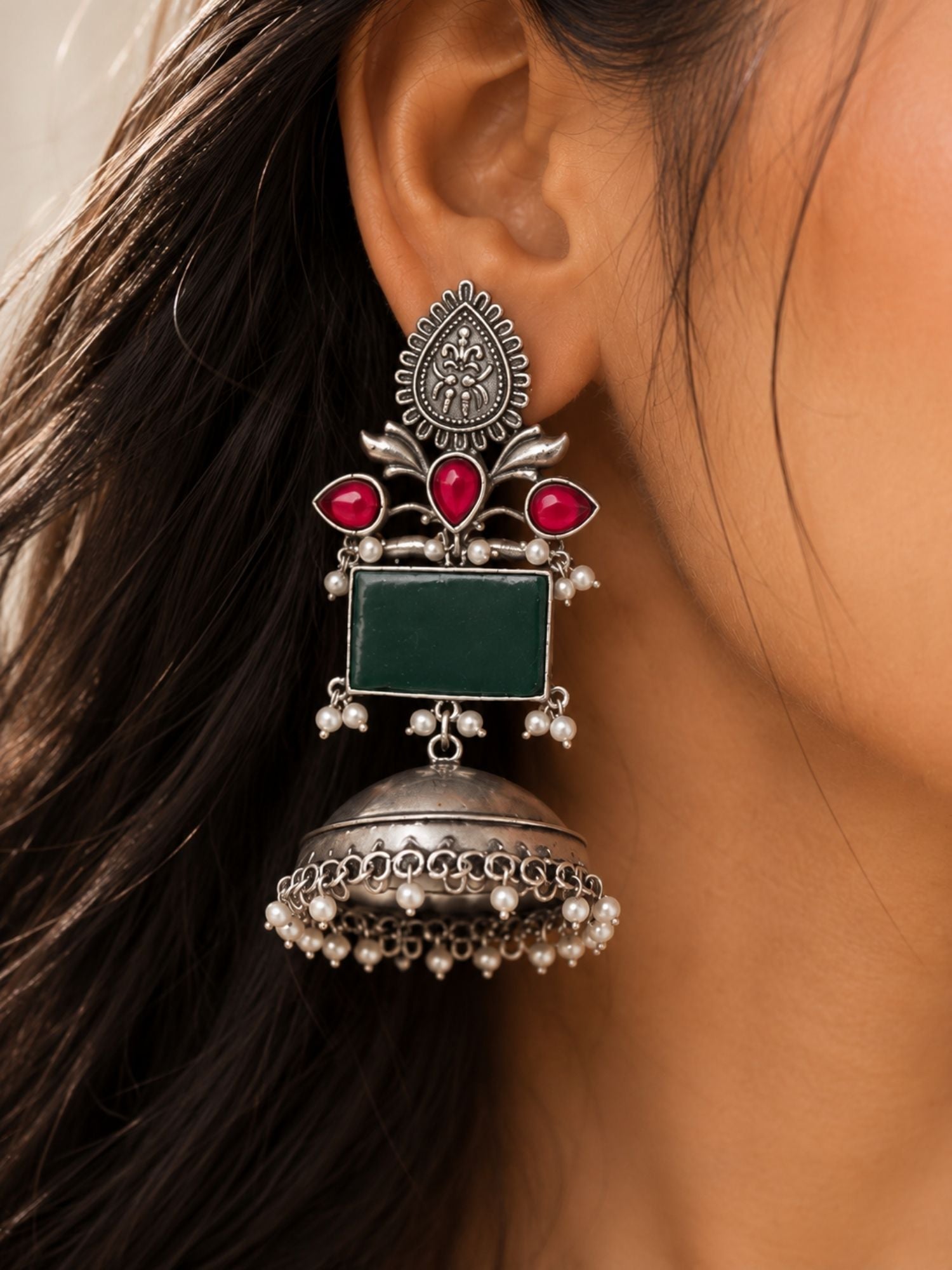 Oxidised Jhumka Earrings in German Silver – Festive | Abdesigns