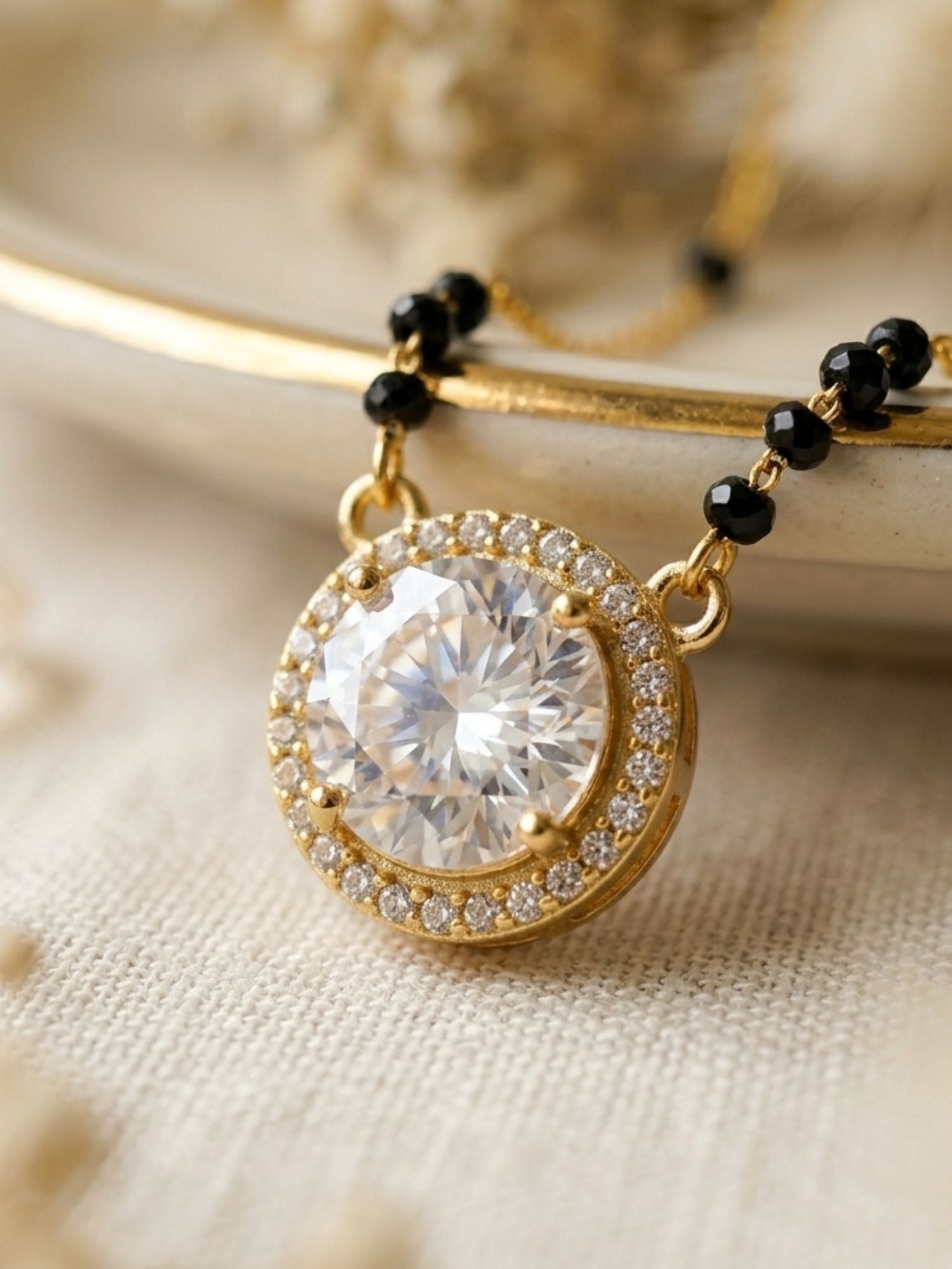 Gold Plated Round CZ Black Beads Daily Wear Mangalsutra| Abdesigns