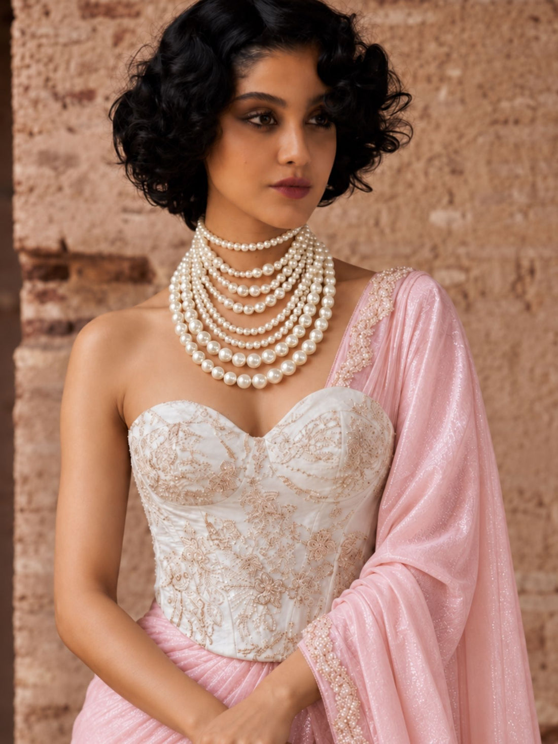 Multi Layer White Pearl Statement Necklace for Women