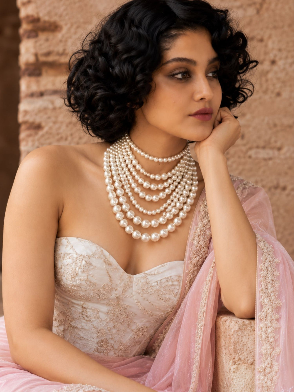 Multi Layer White Pearl Statement Necklace for Women