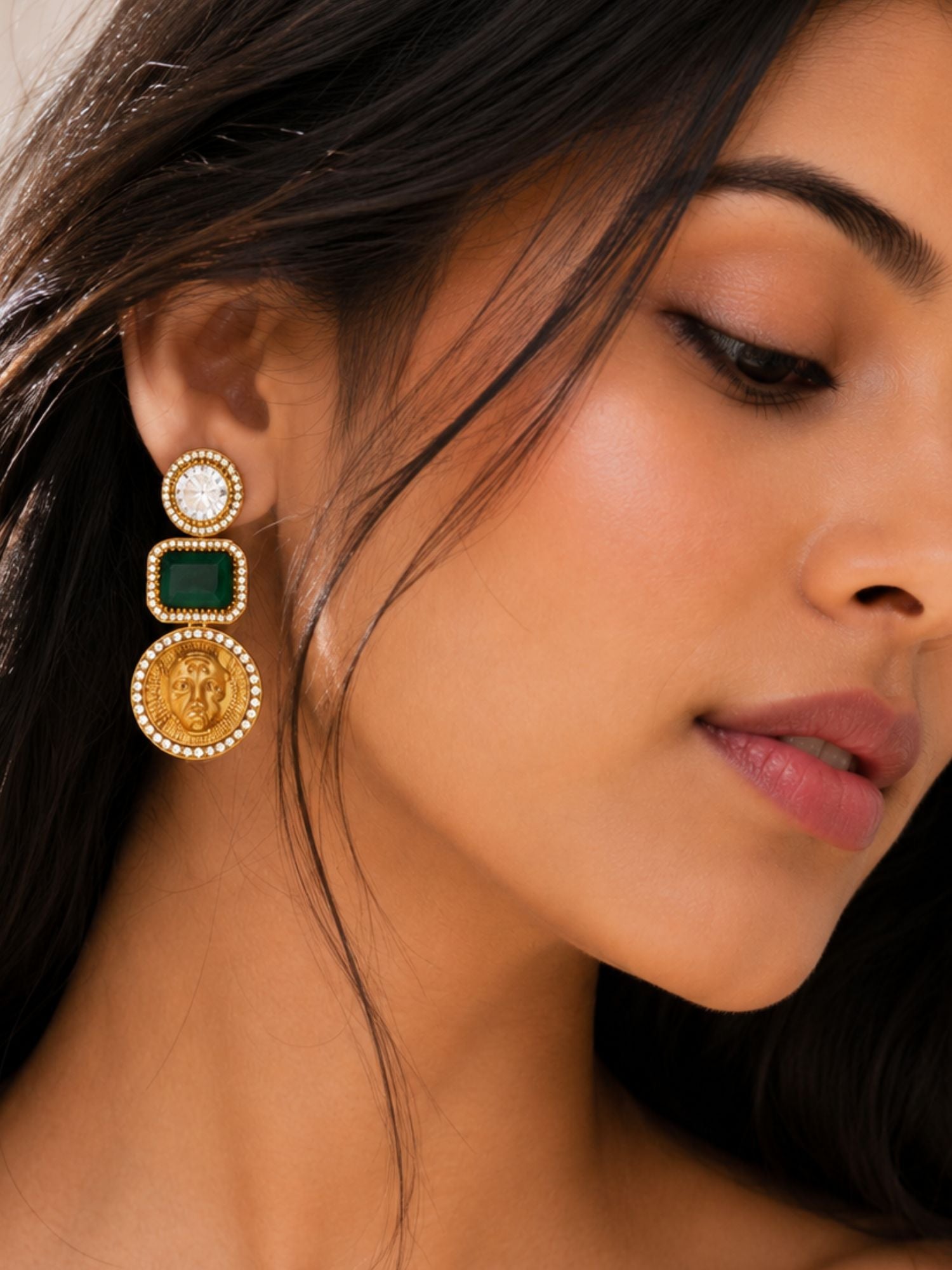 Lion Motif CZ Statement Earrings for Women Gold Plated Abdesigns Jewellery
