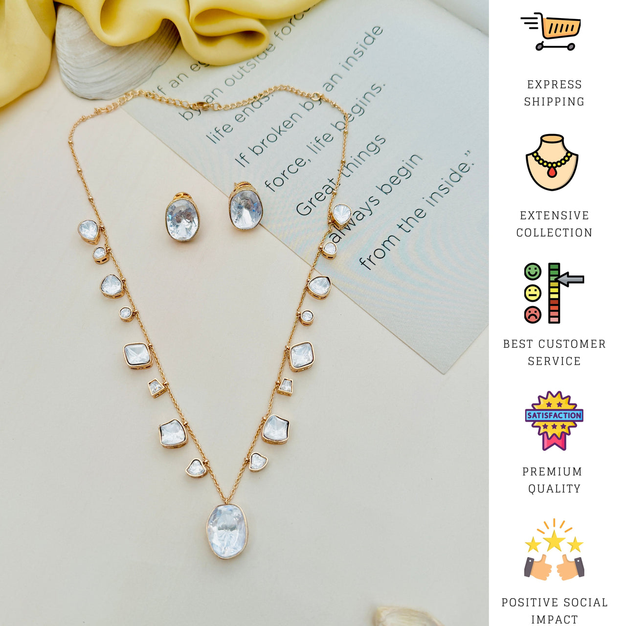 Charming Gold Plated Polki Pendant Chain Combo