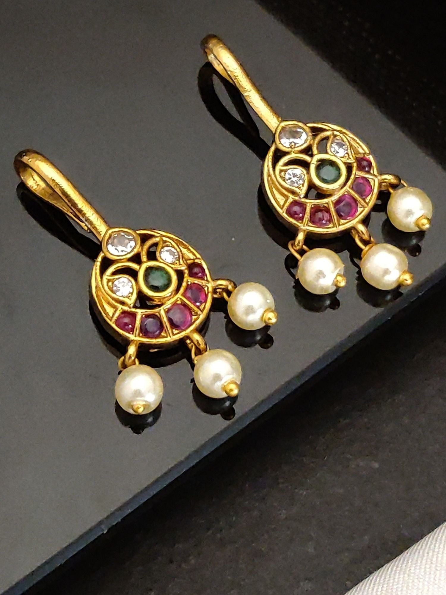 Abdesigns Gold Plated Kempstone Studed Bugadi Earring