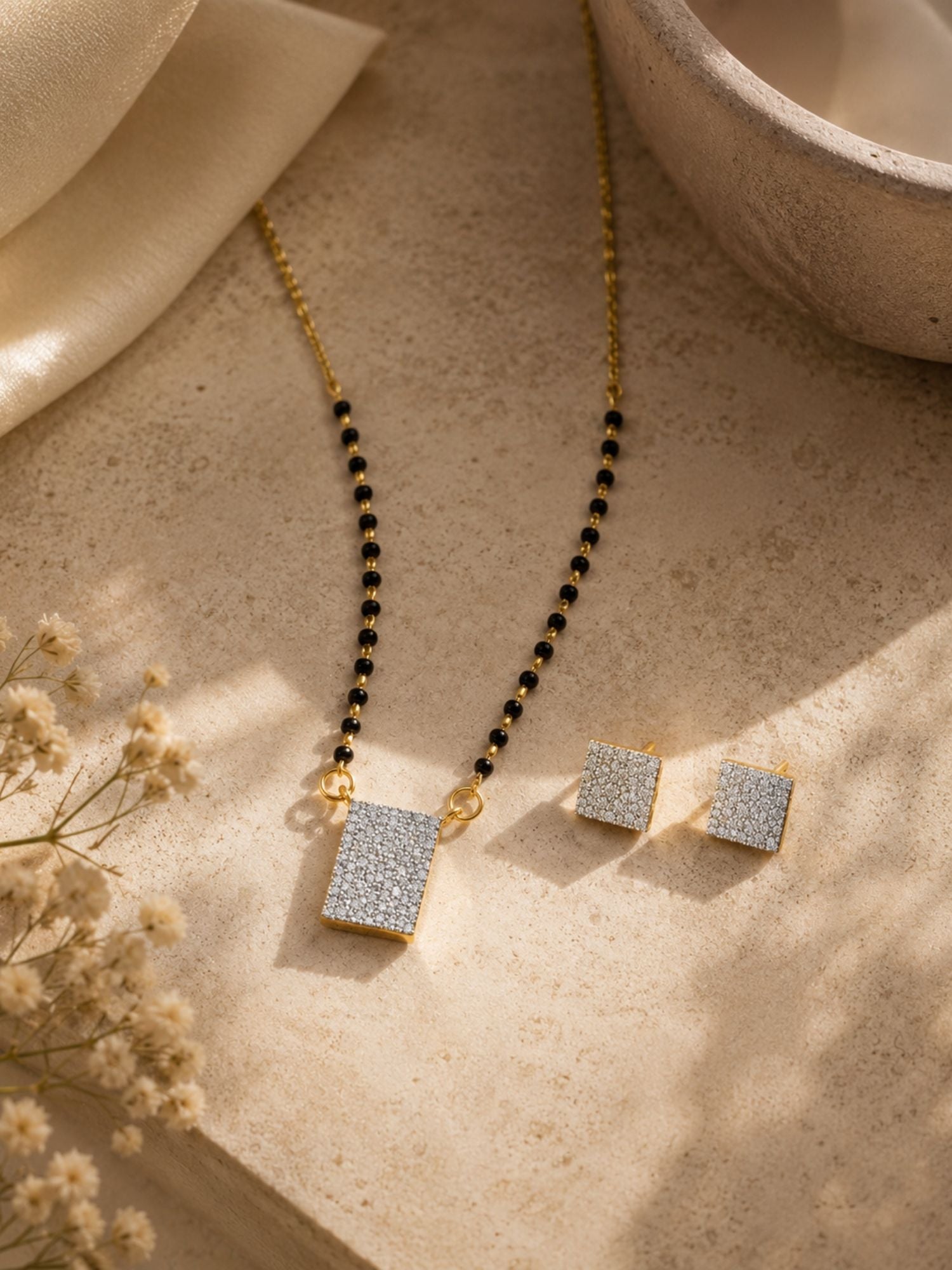 Square Mangalsutra Set in Gold Plating – Party Wear | Abdesigns