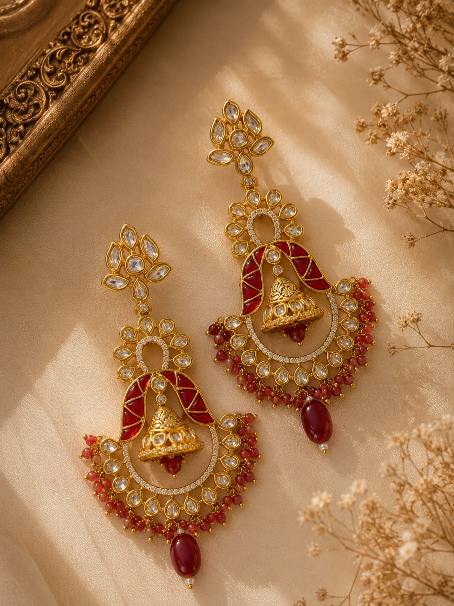 Red Kundan Chandbali Earrings in Gold Finish – Festive Wear | Abdesigns Jewellery