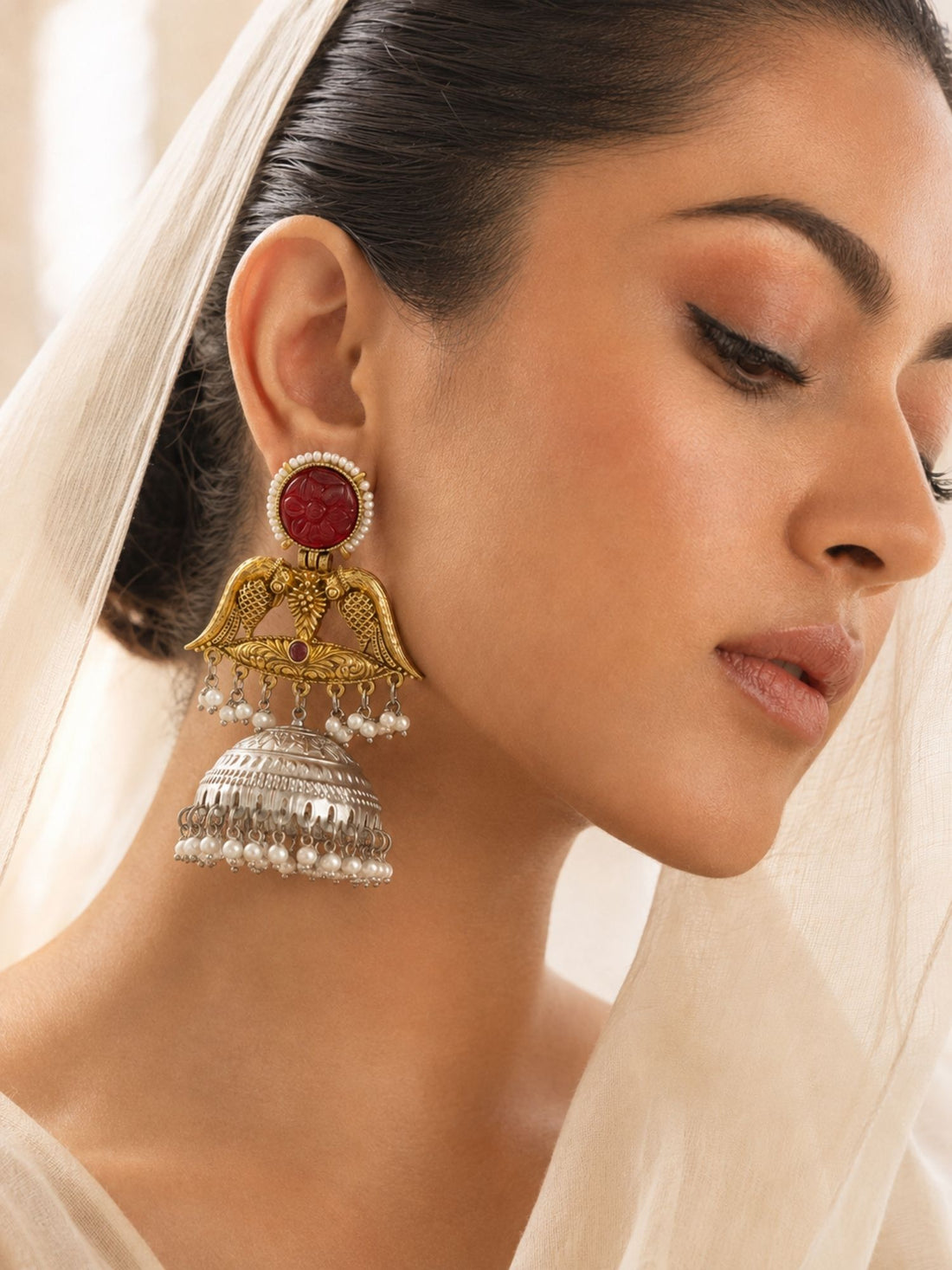 Dual Tone Pink Meenakari German Silver Jhumka Earrings Combo Set of 2 for Women