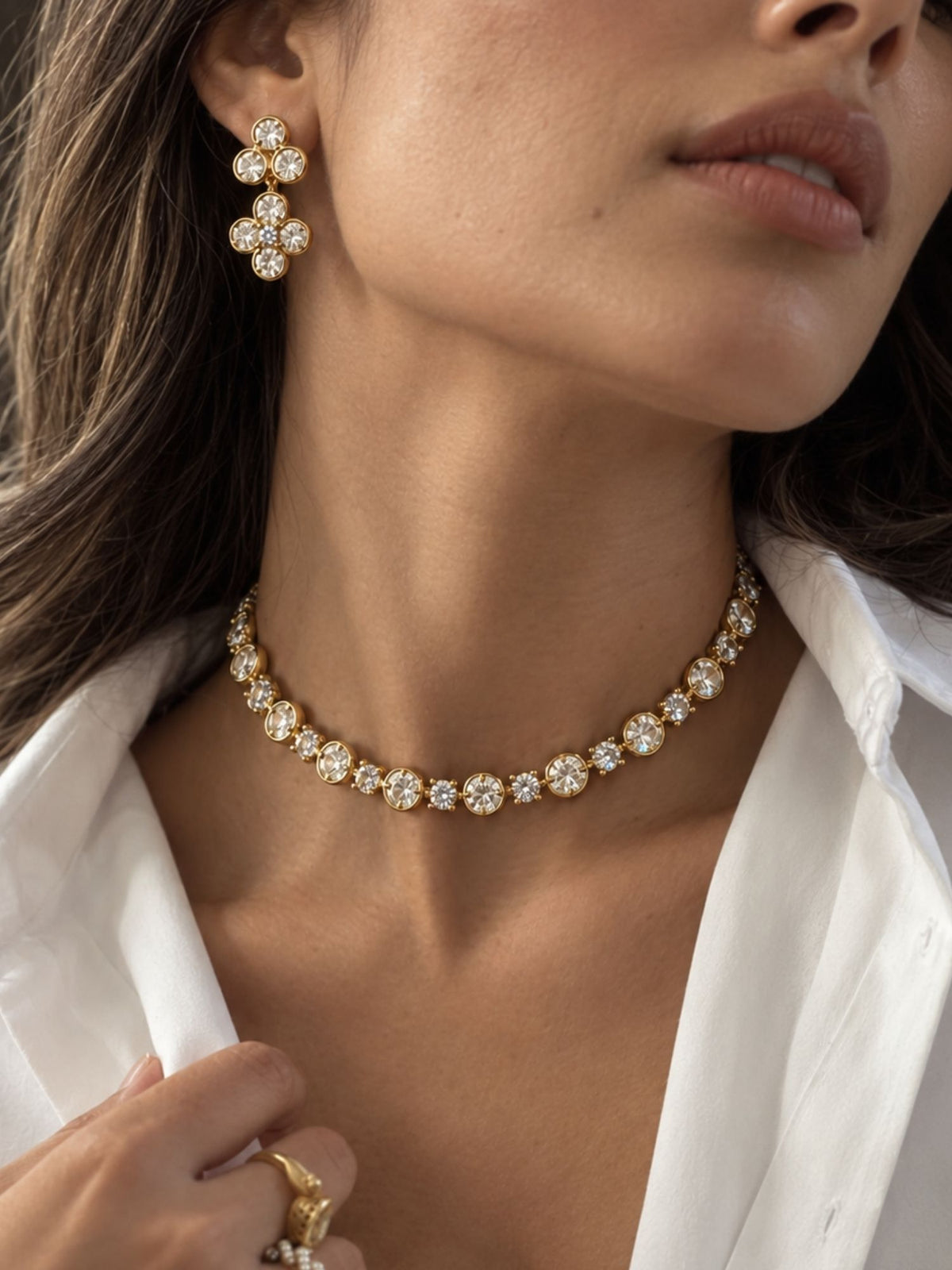 Gold Plated Kundan Polki Floral Necklace Set with Earrings