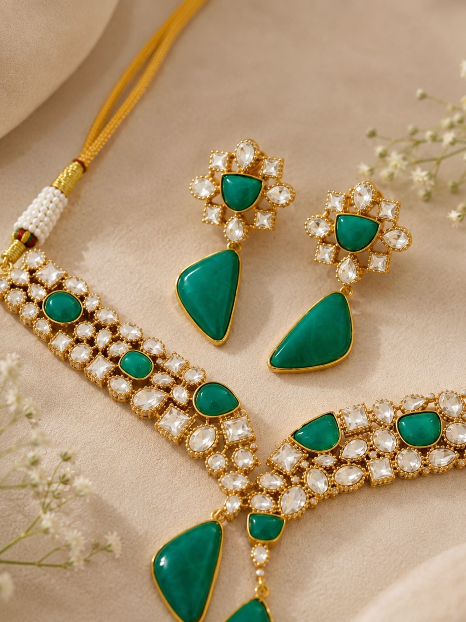 Emerald Green Kundan Necklace Set | Abdesigns
