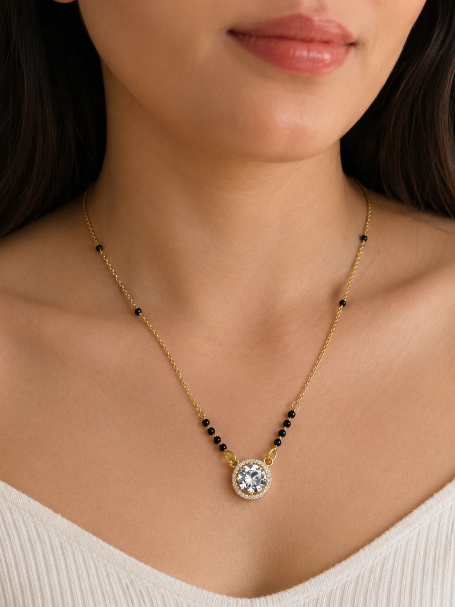 Gold Plated Round CZ Black Beads Daily Wear Mangalsutra| Abdesigns
